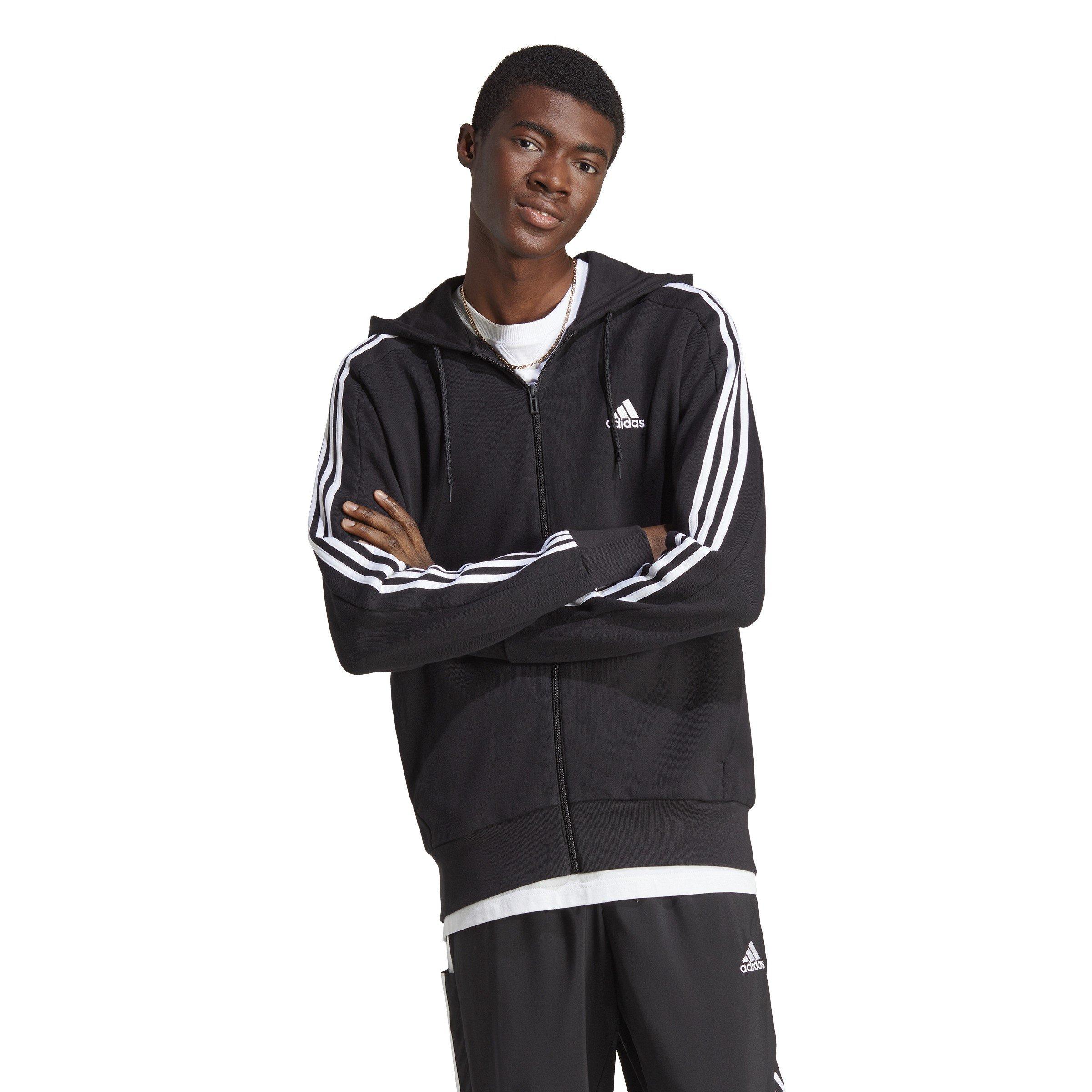 Black/White - adidas - Essentials French Terry 3-Stripes Zip Hoodie Mens - 2