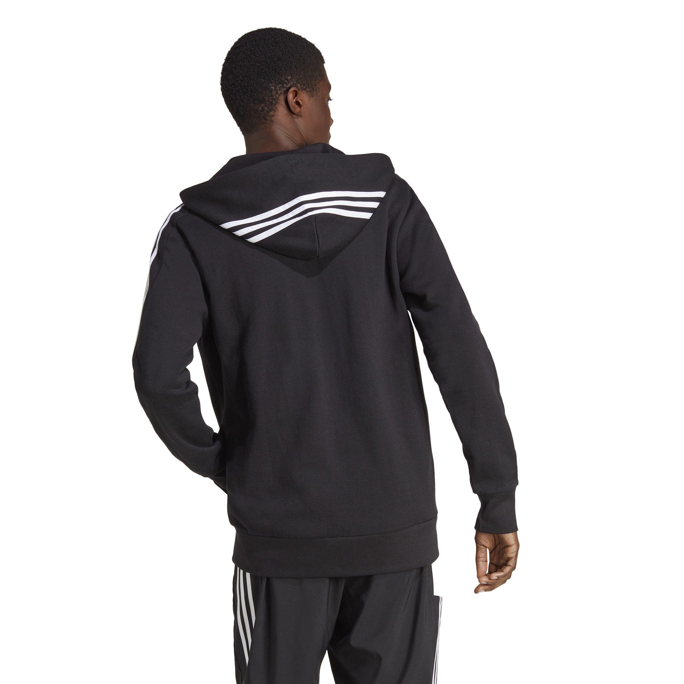 Black/White - adidas - Essentials French Terry 3-Stripes Zip Hoodie Mens - 3