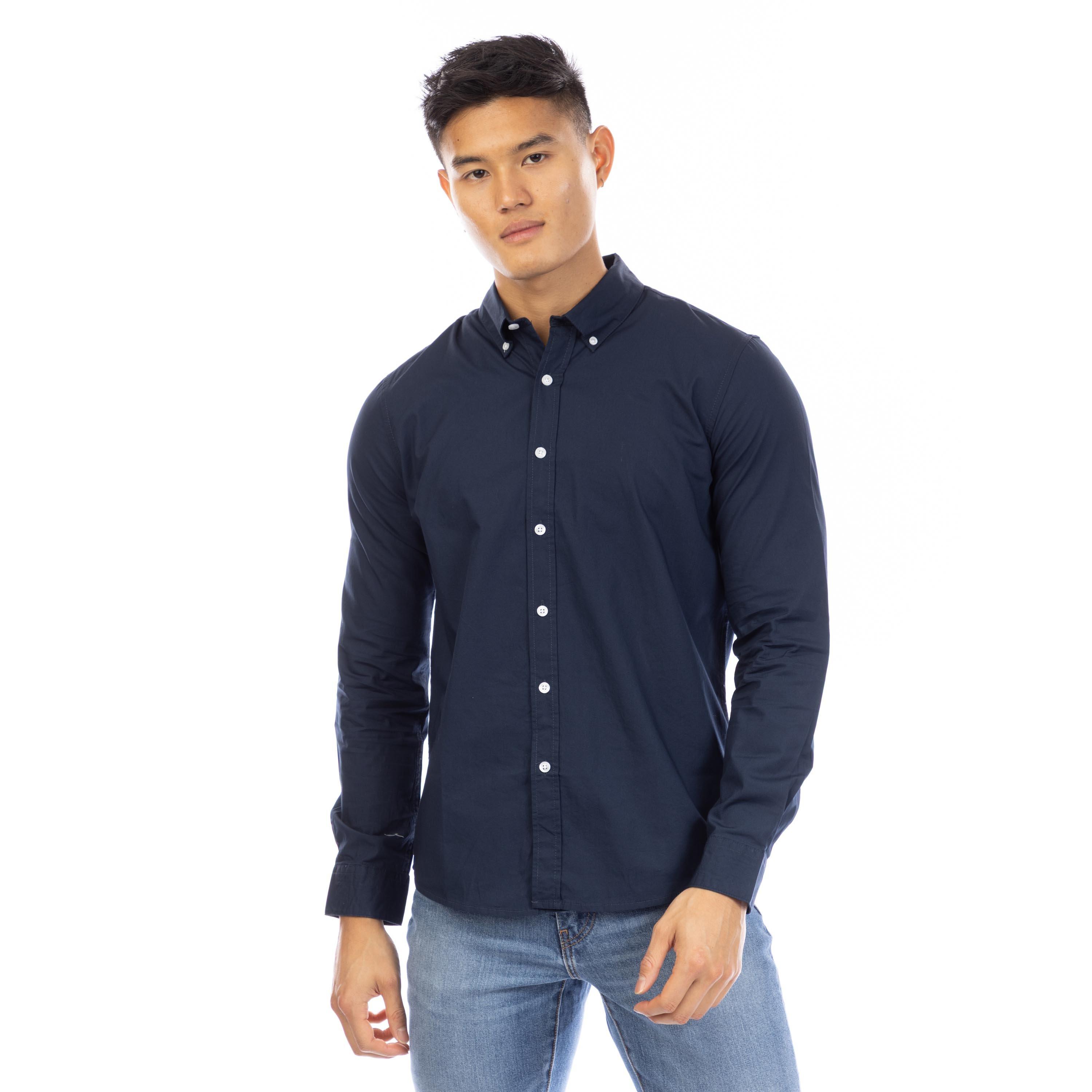 Peter Werth Men's Long Sleeve Plain Shirt - Navy - Large