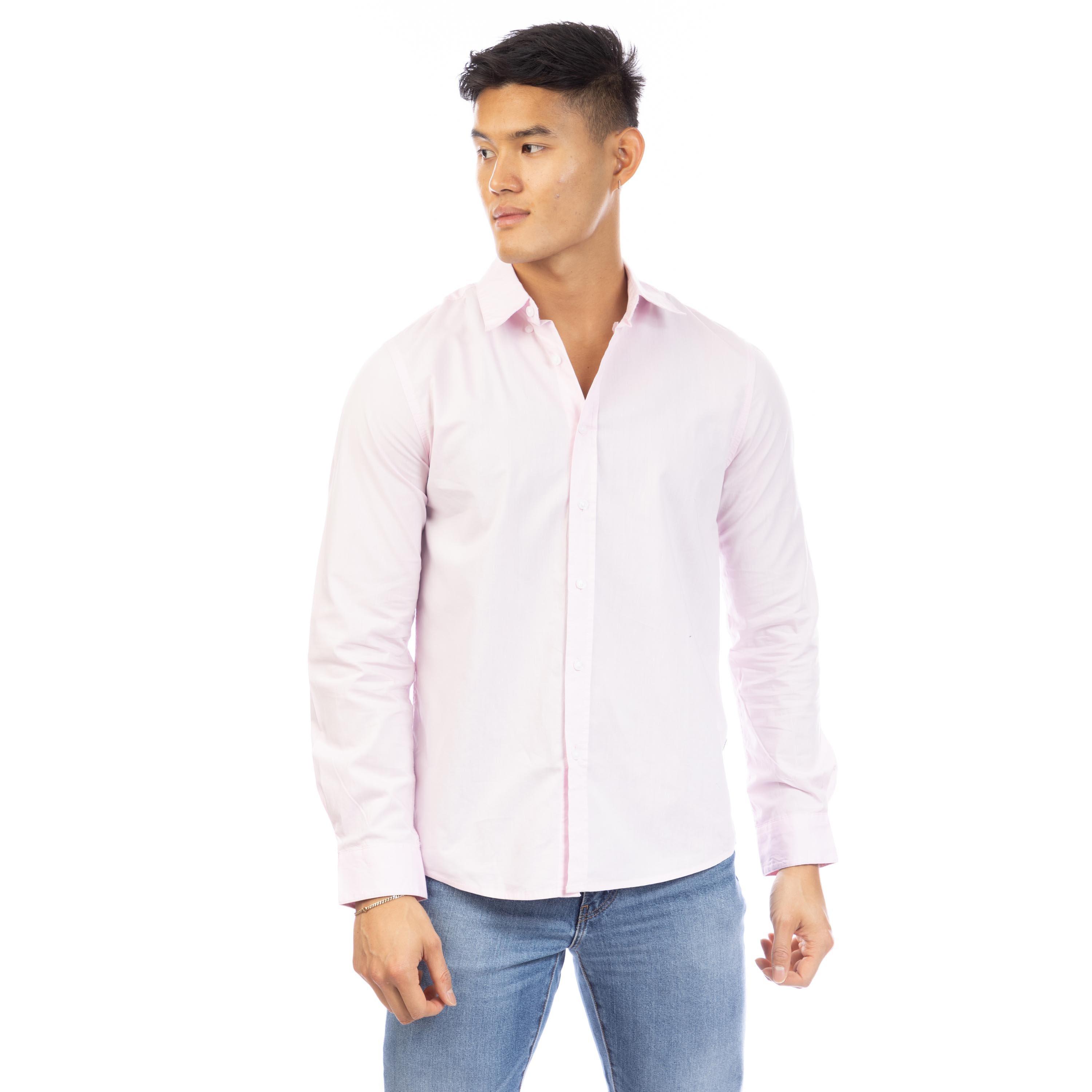 Peter Werth Men's Long Sleeve Plain Shirt - Pink - Large