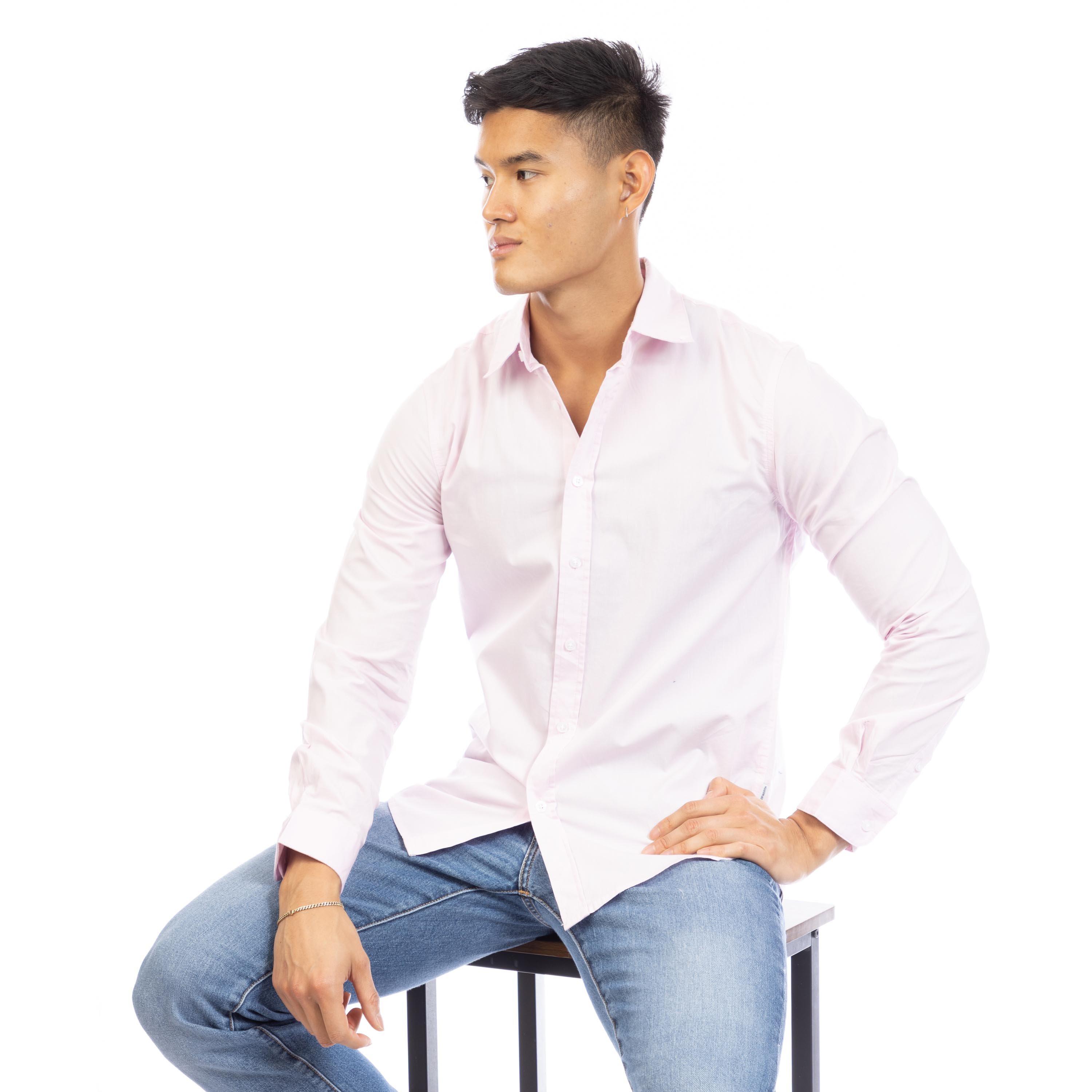 Pink - Peter Werth - Men's Long Sleeve Plain Shirt - 4