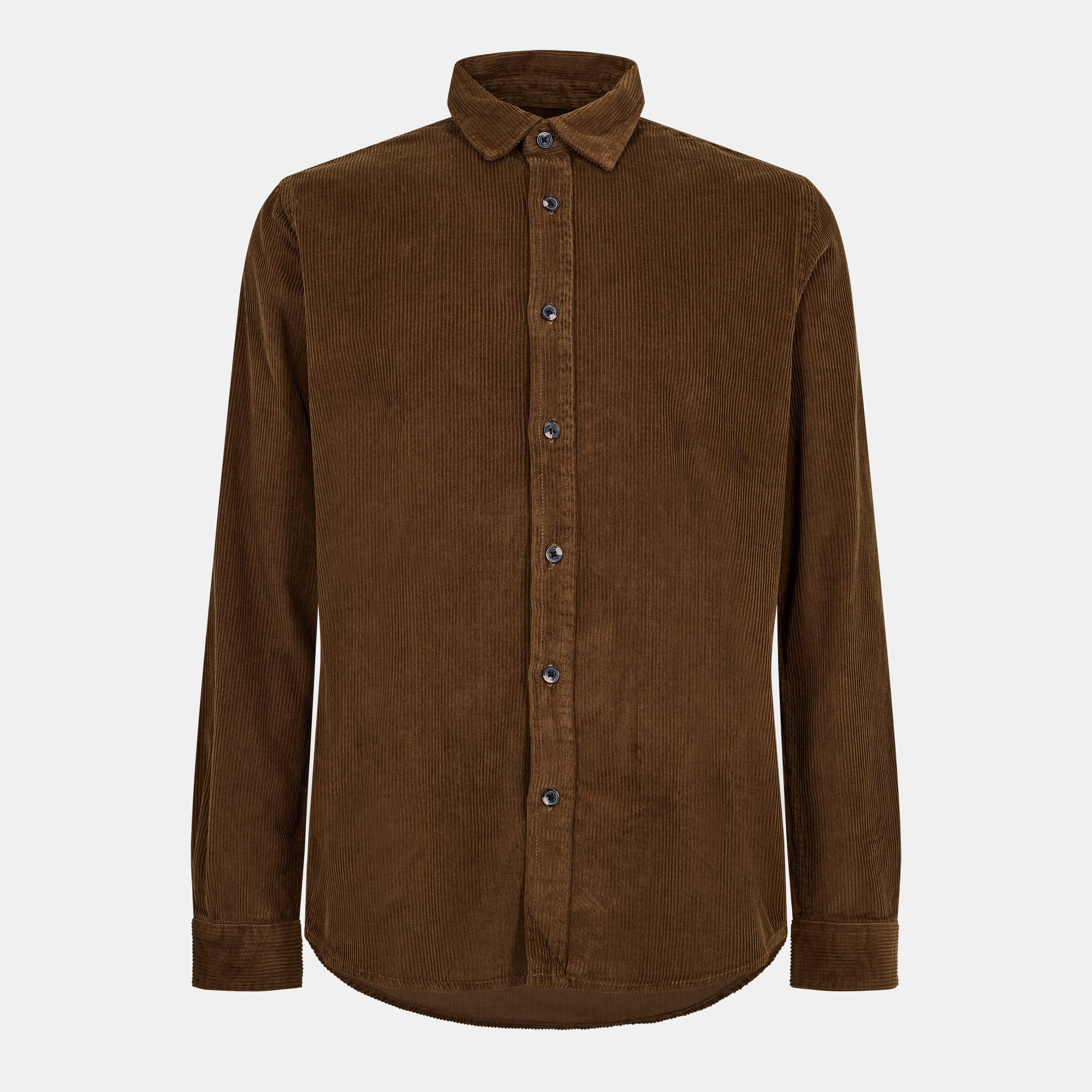 Peter Werth Men's Long Sleeve Plain Shirt - Brown - Large