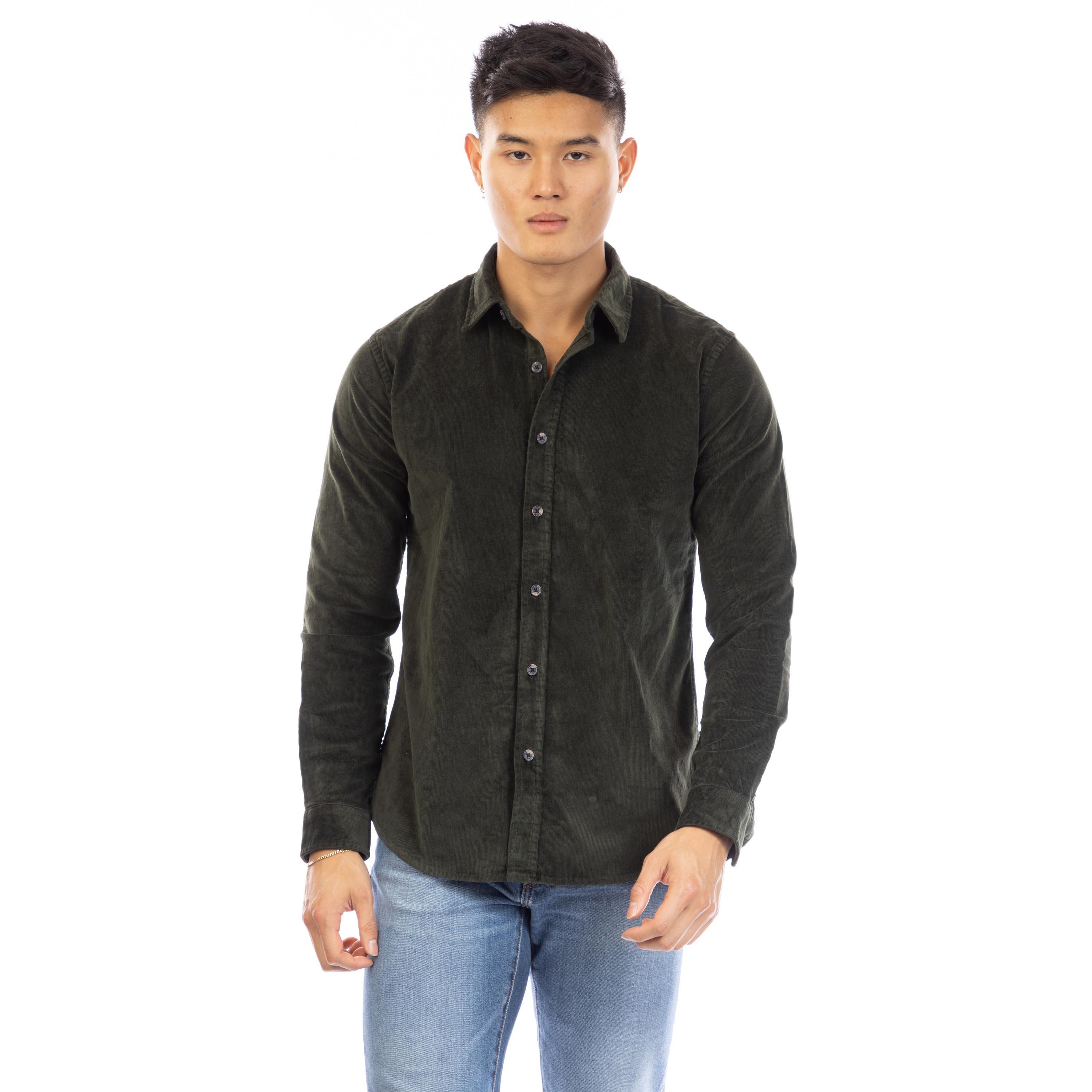 Peter Werth Men's Plain Long Sleeve Shirt - Dark Brown - Large