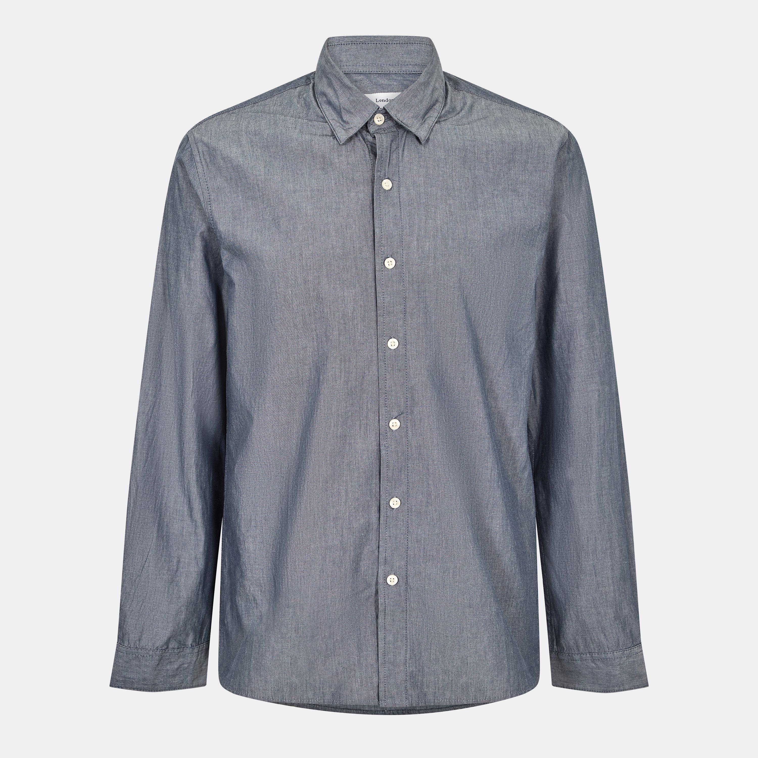 Peter Werth Men's Long Sleeve Plain Shirt - Dark Indigo - Large