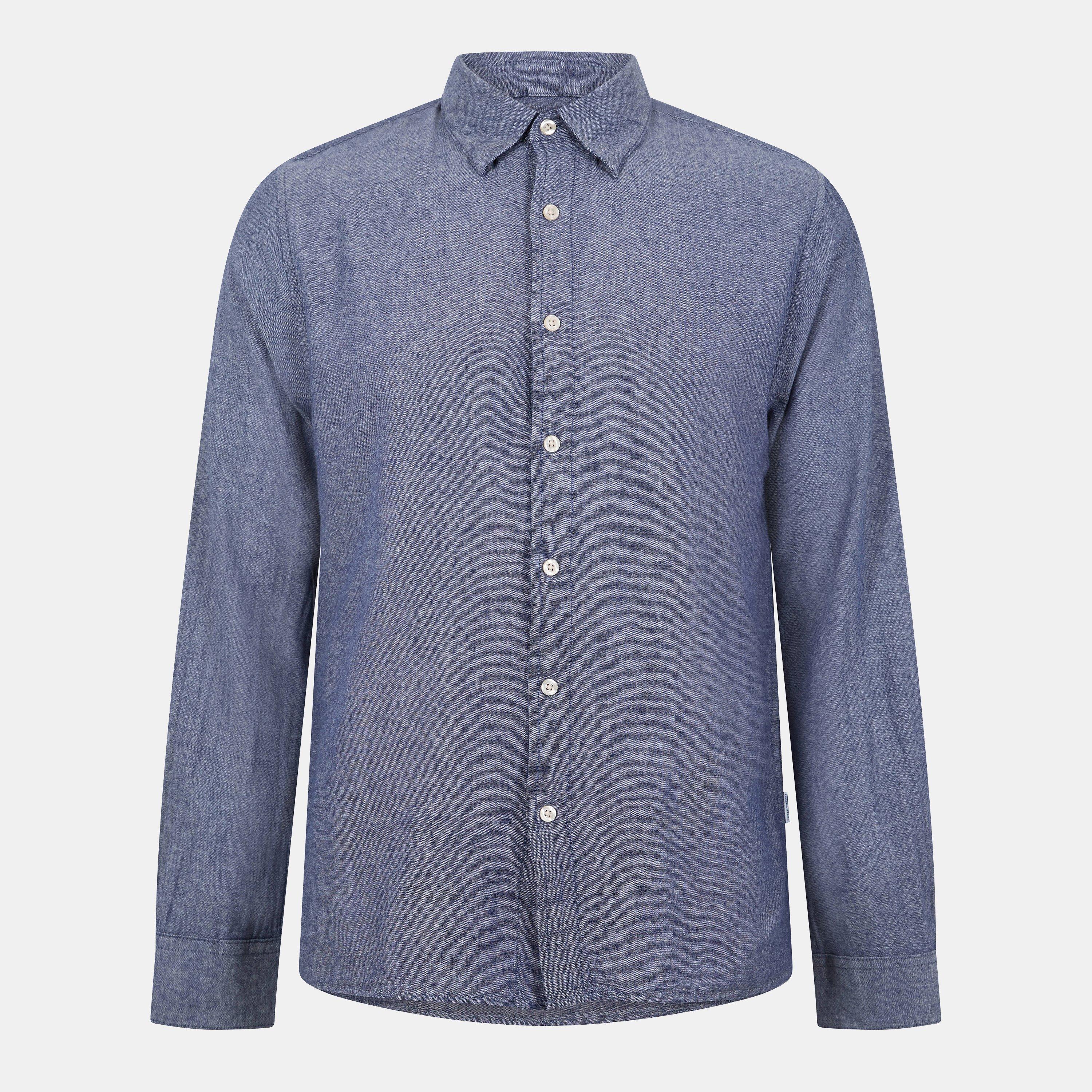 Peter Werth Men's Long Sleeve Plain Shirt - Dark Indigo - Large