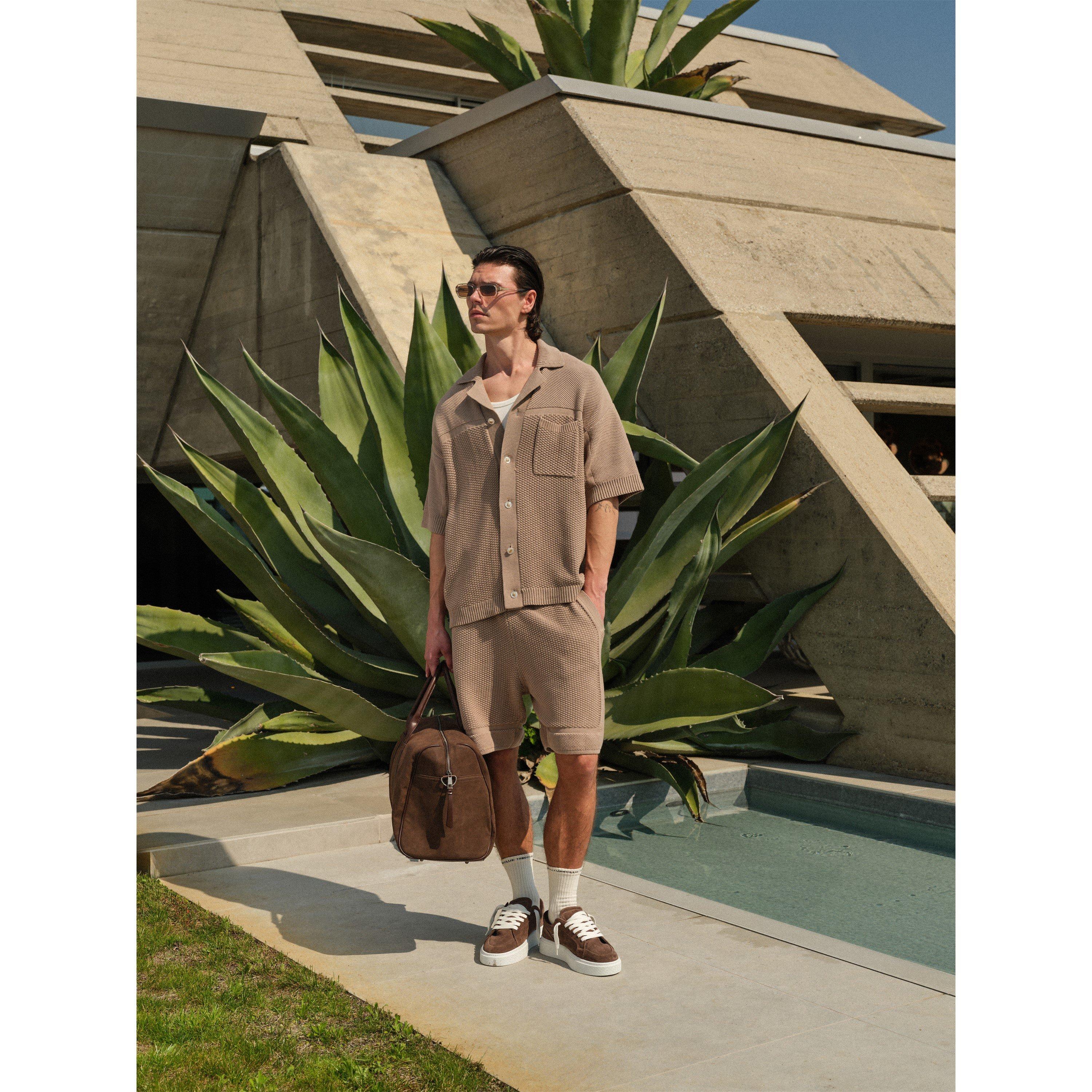 Brown - The Couture Club - Men's Patterned Short Sleeve Shirt - 3
