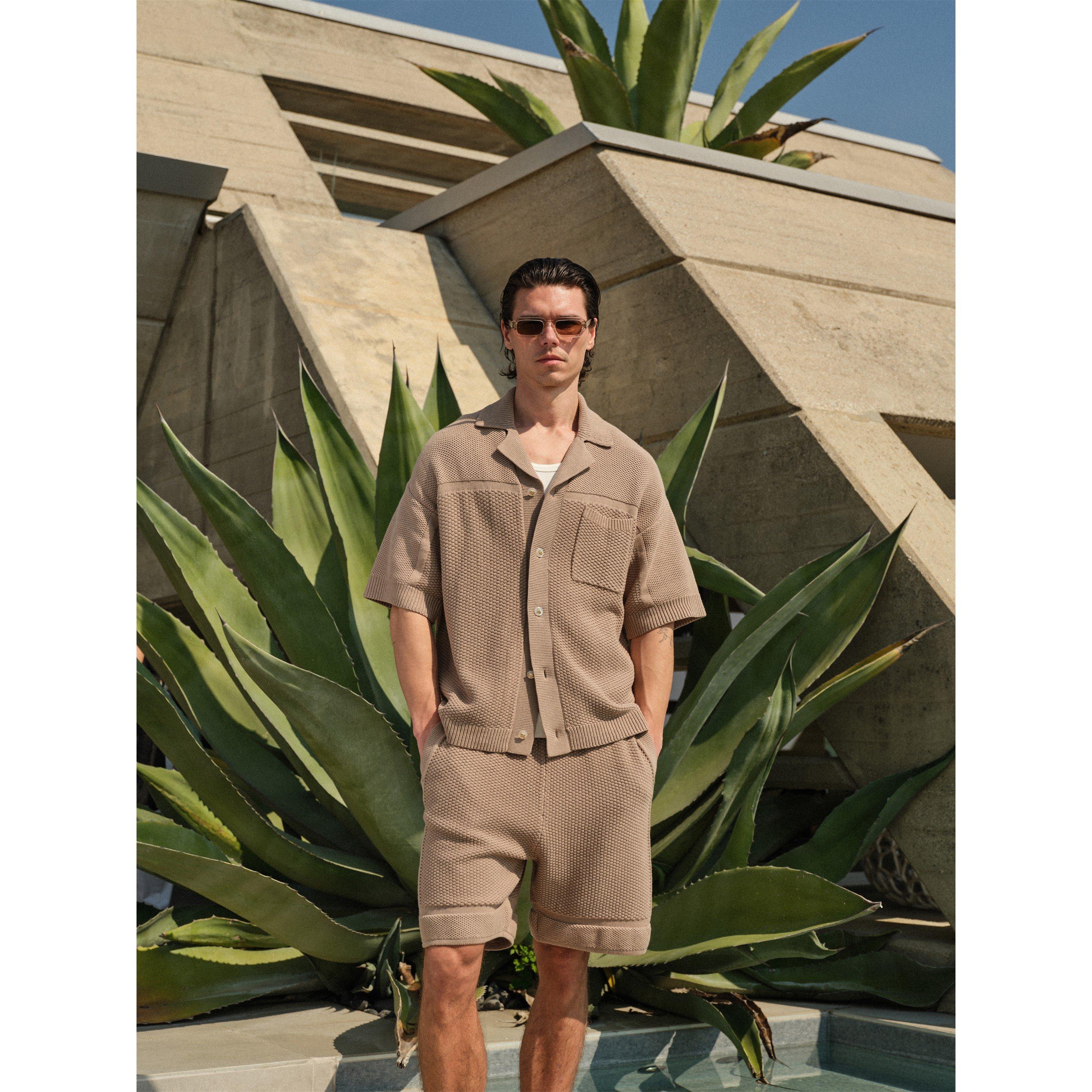 Brown - The Couture Club - Men's Patterned Short Sleeve Shirt - 5