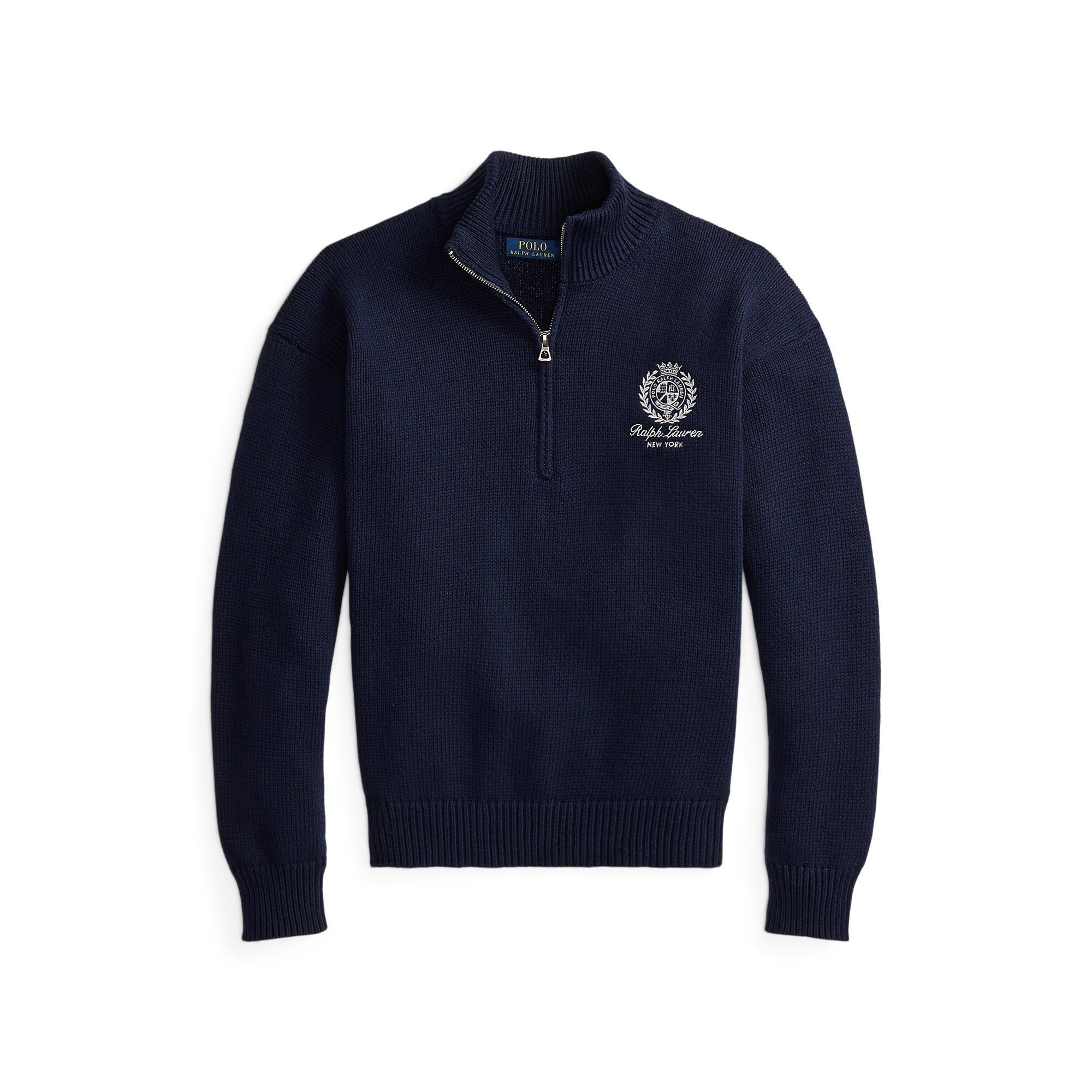 Polo Ralph Lauren Mens Relaxed Fit Quarter Zip Jumper - Hunter Navy - M