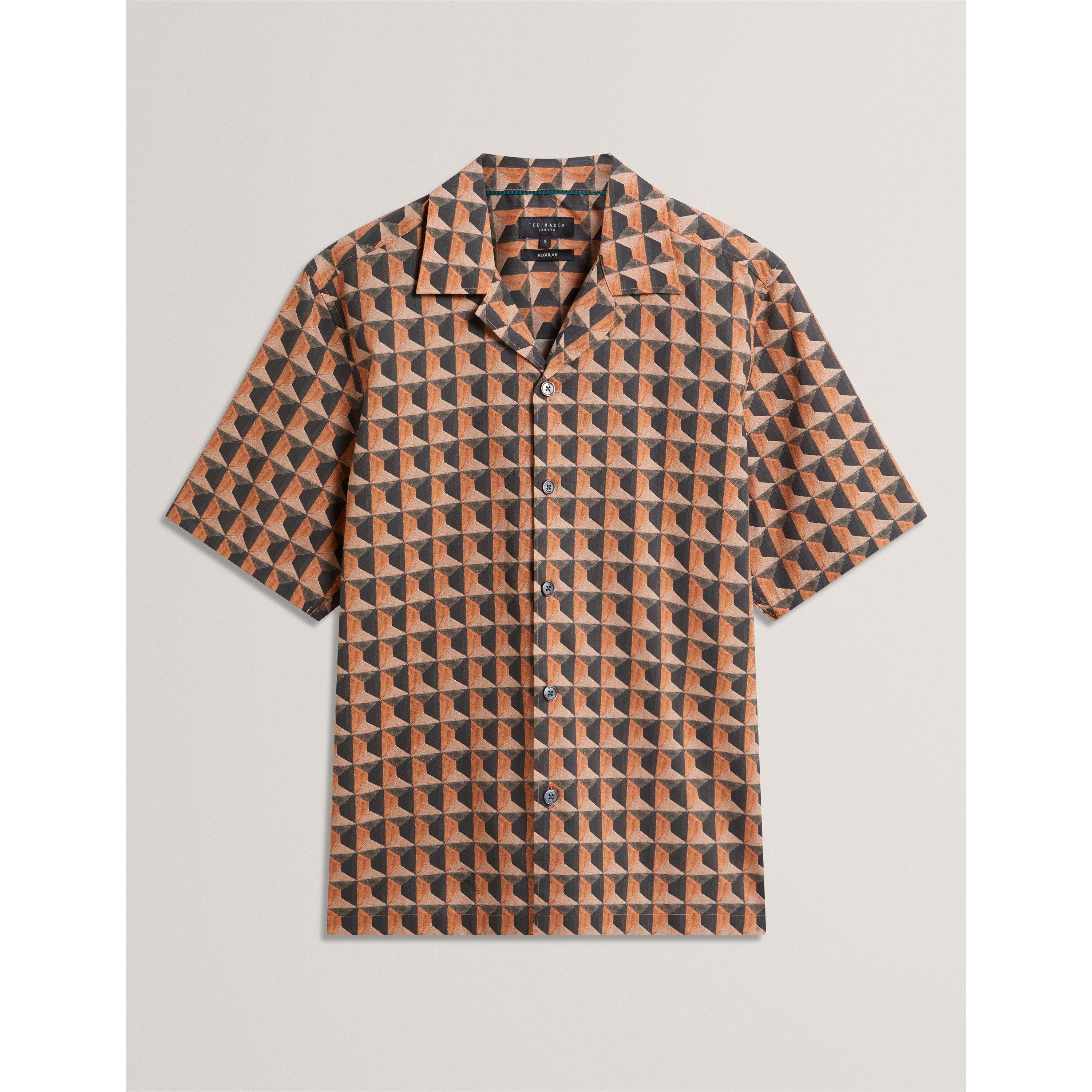 Ted Baker Men's Patterned Short Sleeve Shirt - Brn-Red - M (3)