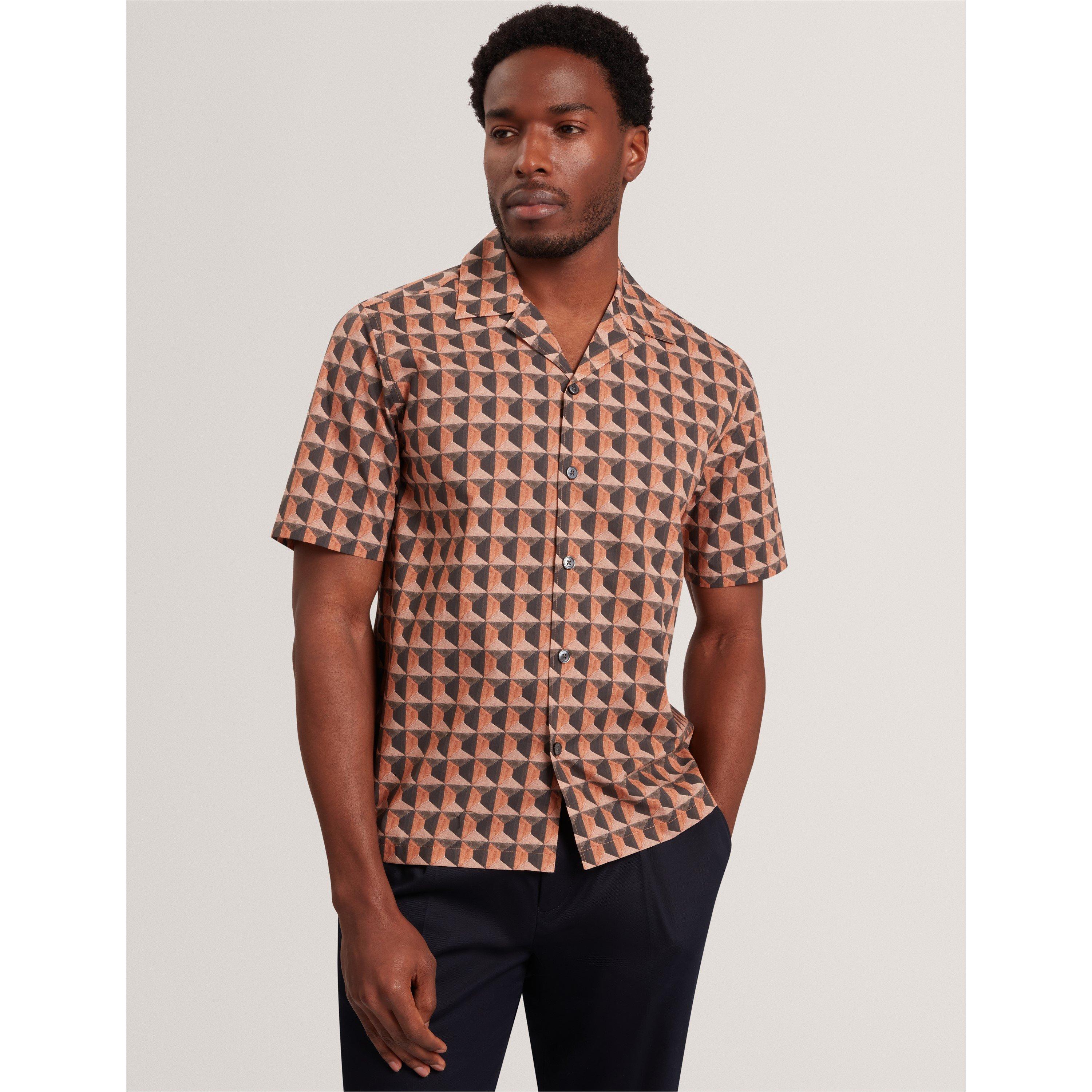 Brn-Red - Ted Baker - Ted SSRelx GeoShirt Sn62 - 2