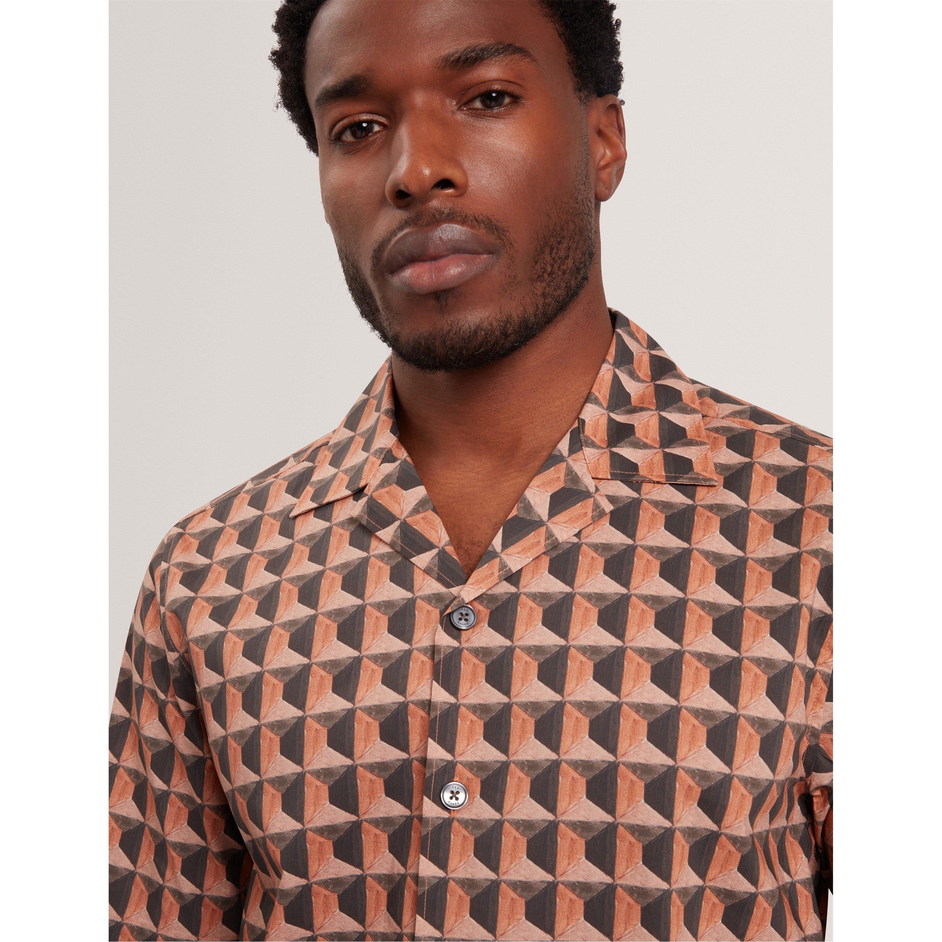 Brn-Red - Ted Baker - Ted SSRelx GeoShirt Sn62 - 4