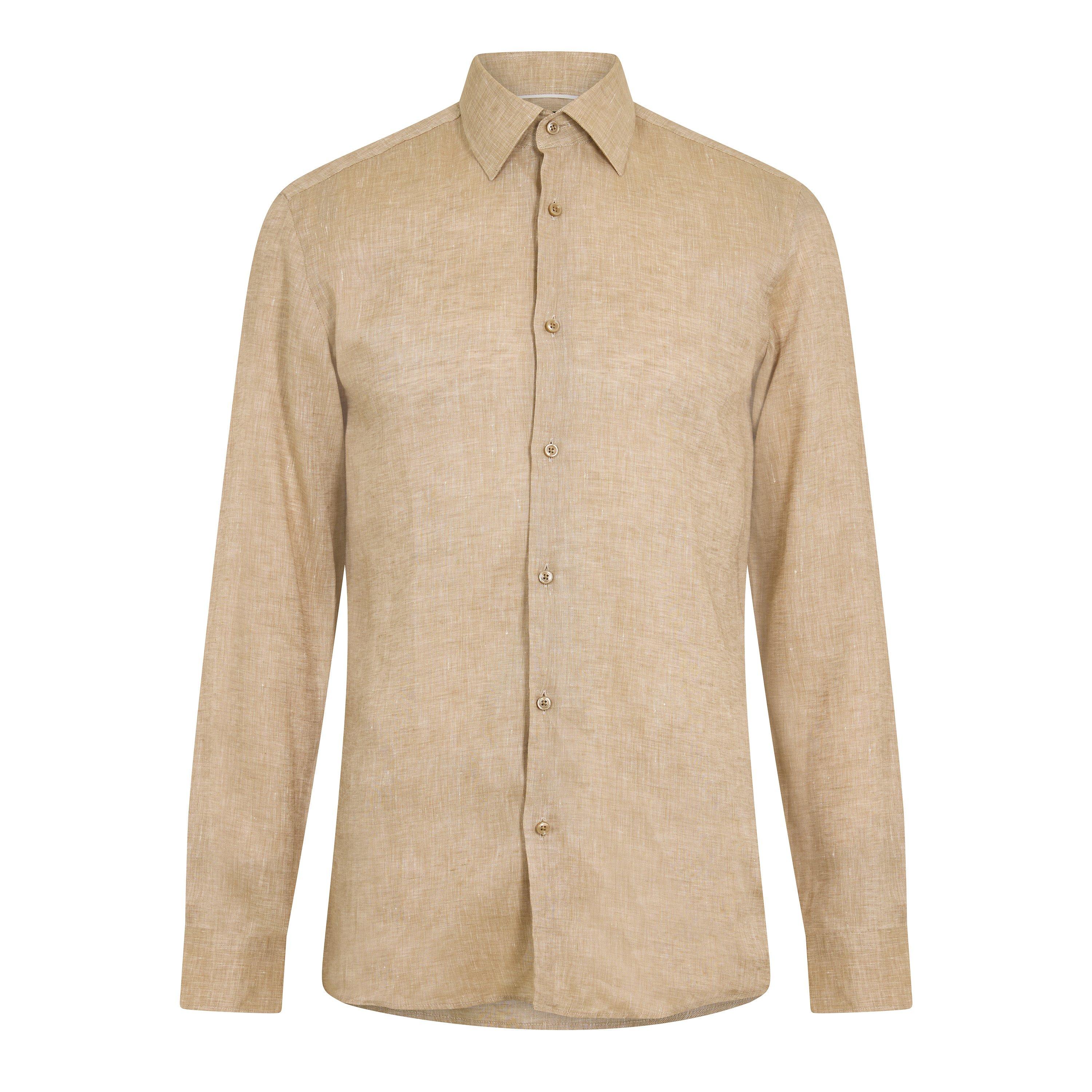 Boss Men's H Hank Kent Long Sleeve Oxford Shirt - Light Beige - 16.5 inch