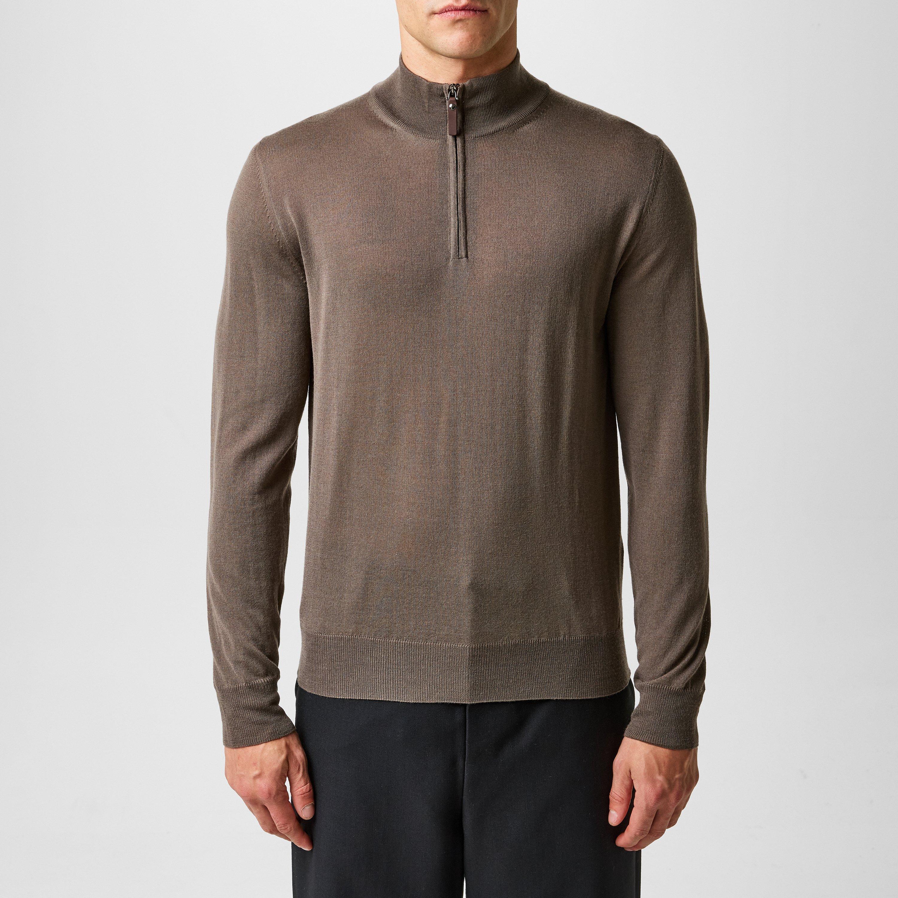 Taupe/Greige - Canali - 1/4 Zip Knitted Jumper - 1