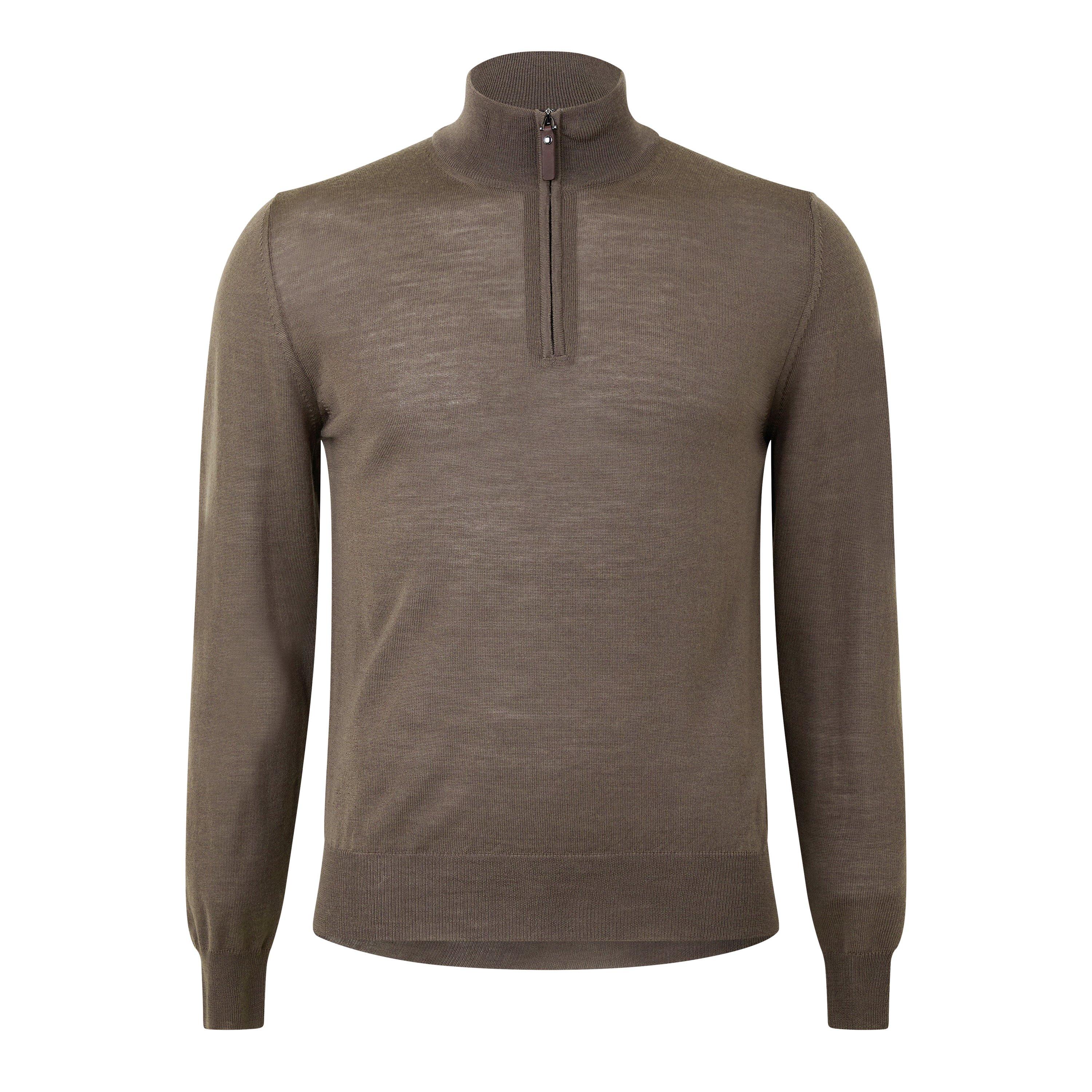 Taupe/Greige - Canali - 1/4 Zip Knitted Jumper - 5