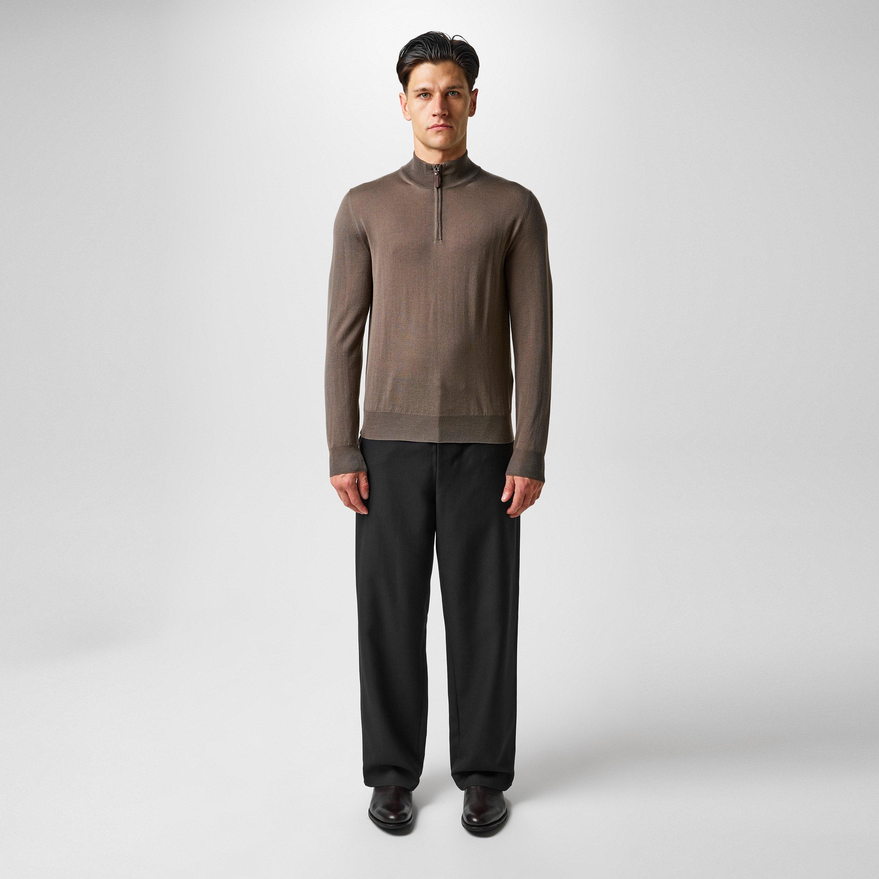 Taupe/Greige - Canali - 1/4 Zip Knitted Jumper - 4