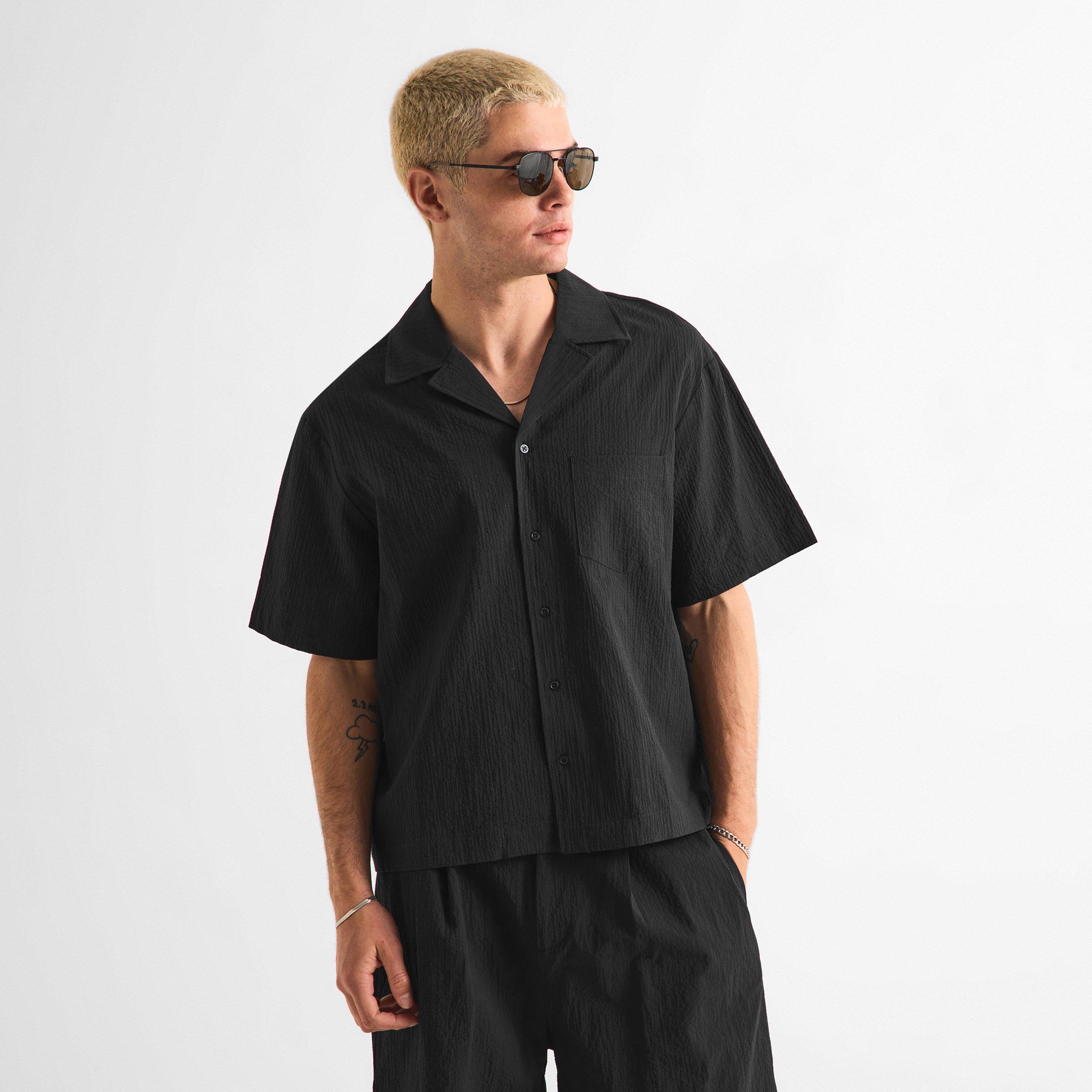 Black - The Couture Club - Men's Patterned Short Sleeve Shirt - 3