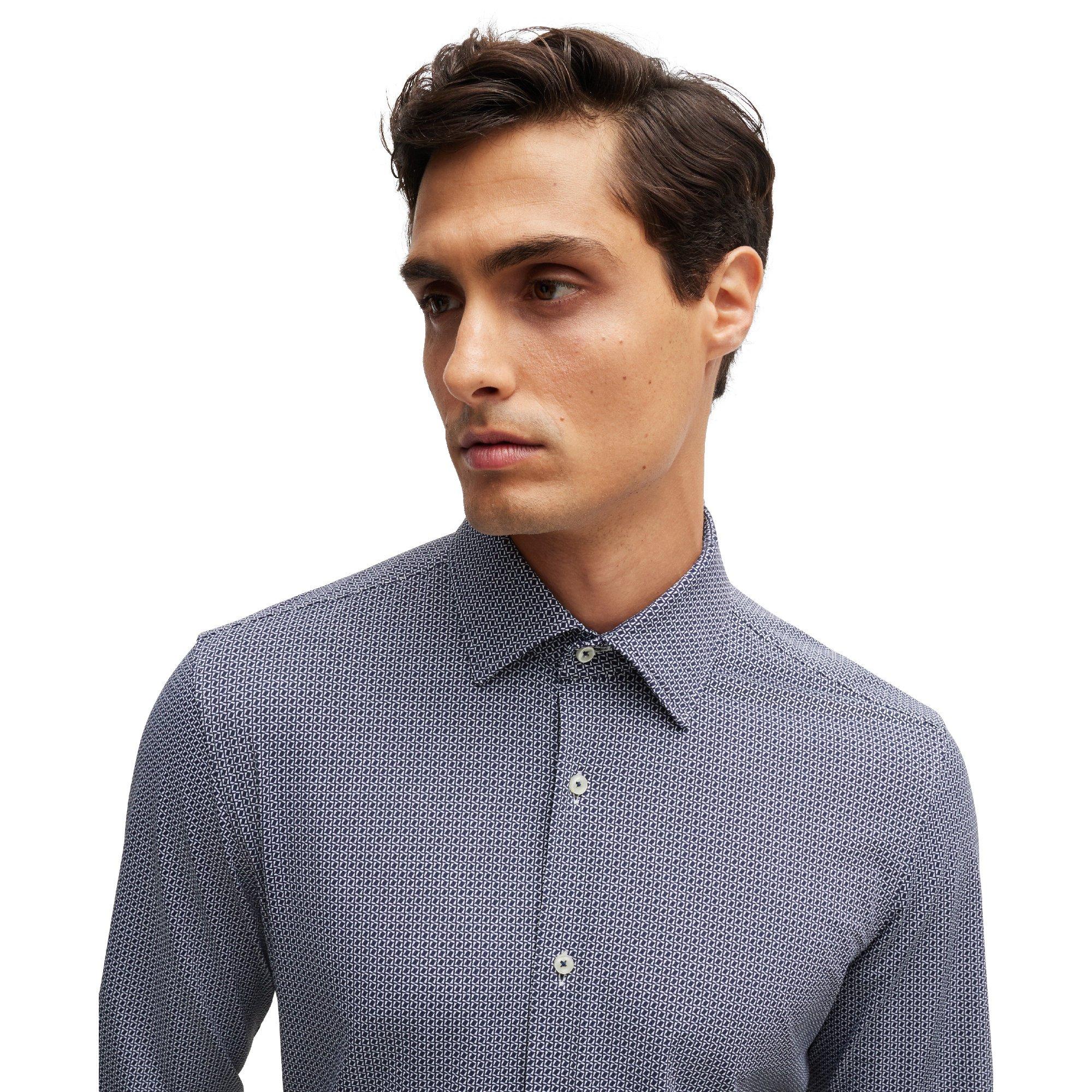 Navy - Boss - Men's P Hank Kent Long Sleeve Oxford Shirt - 4