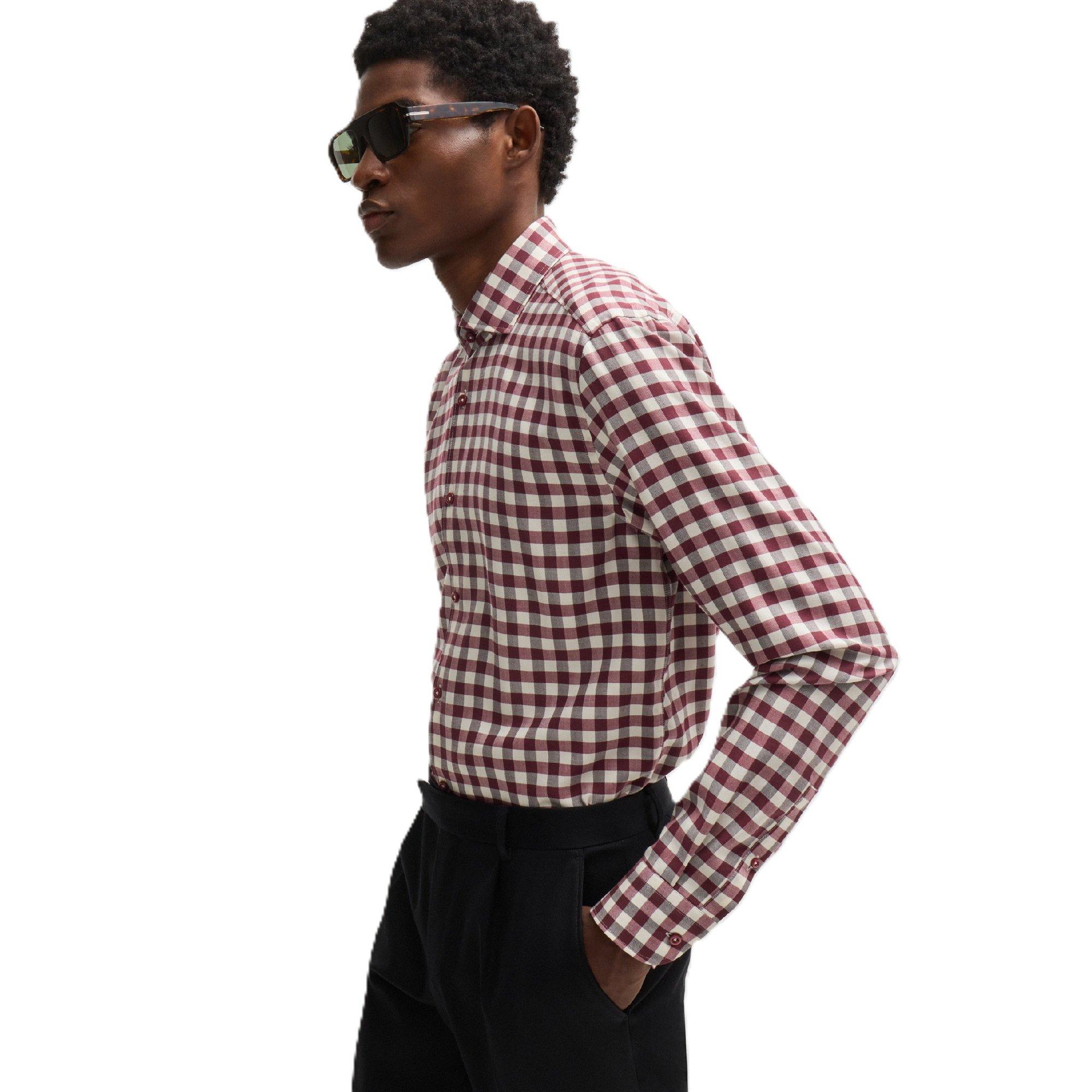 Dark Red - Boss - Men's C Hal Spread Long Sleeve Oxford Shirt - 4