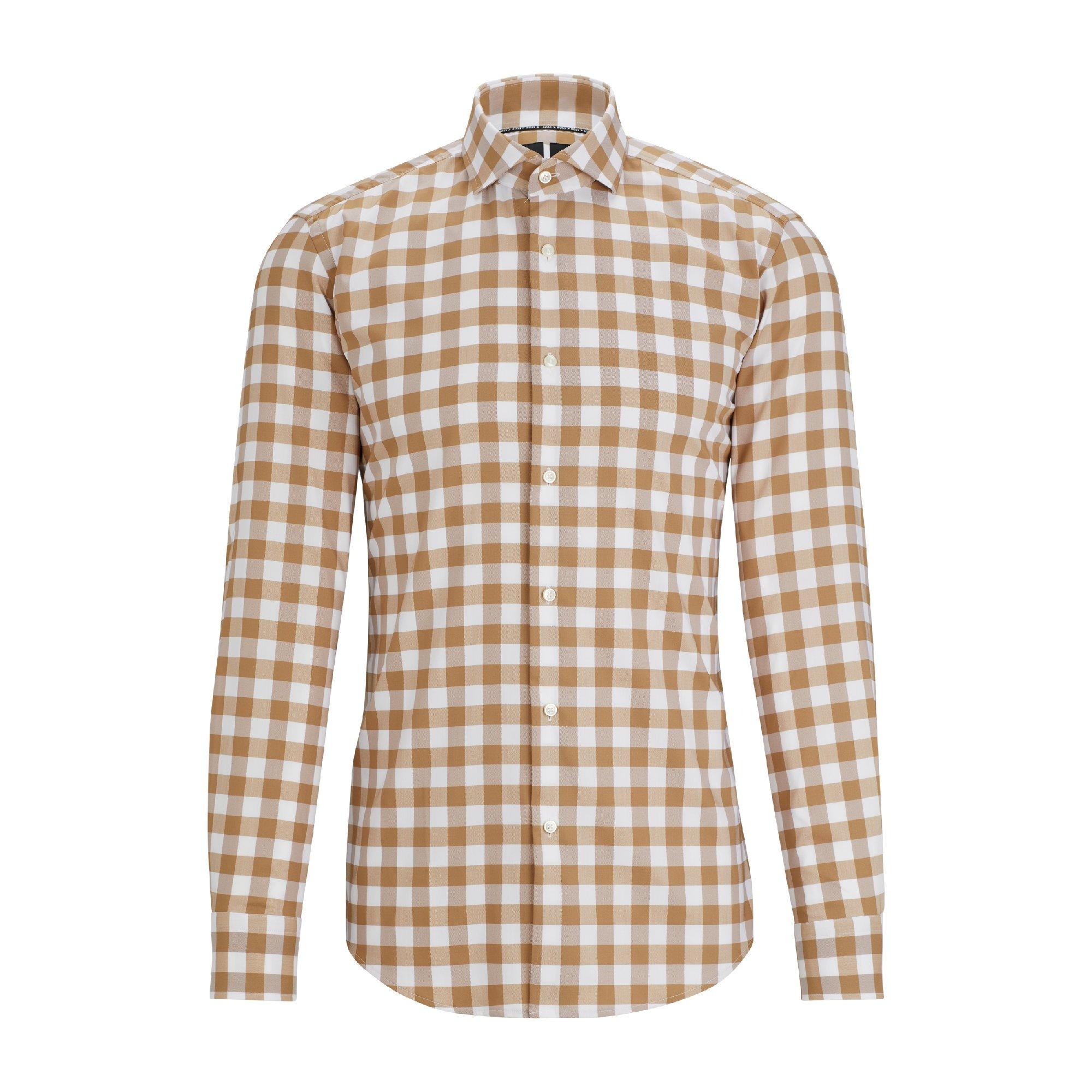Boss Men's P Hank Spread Long Sleeve Oxford Shirt - Medium Beige - 15 inch