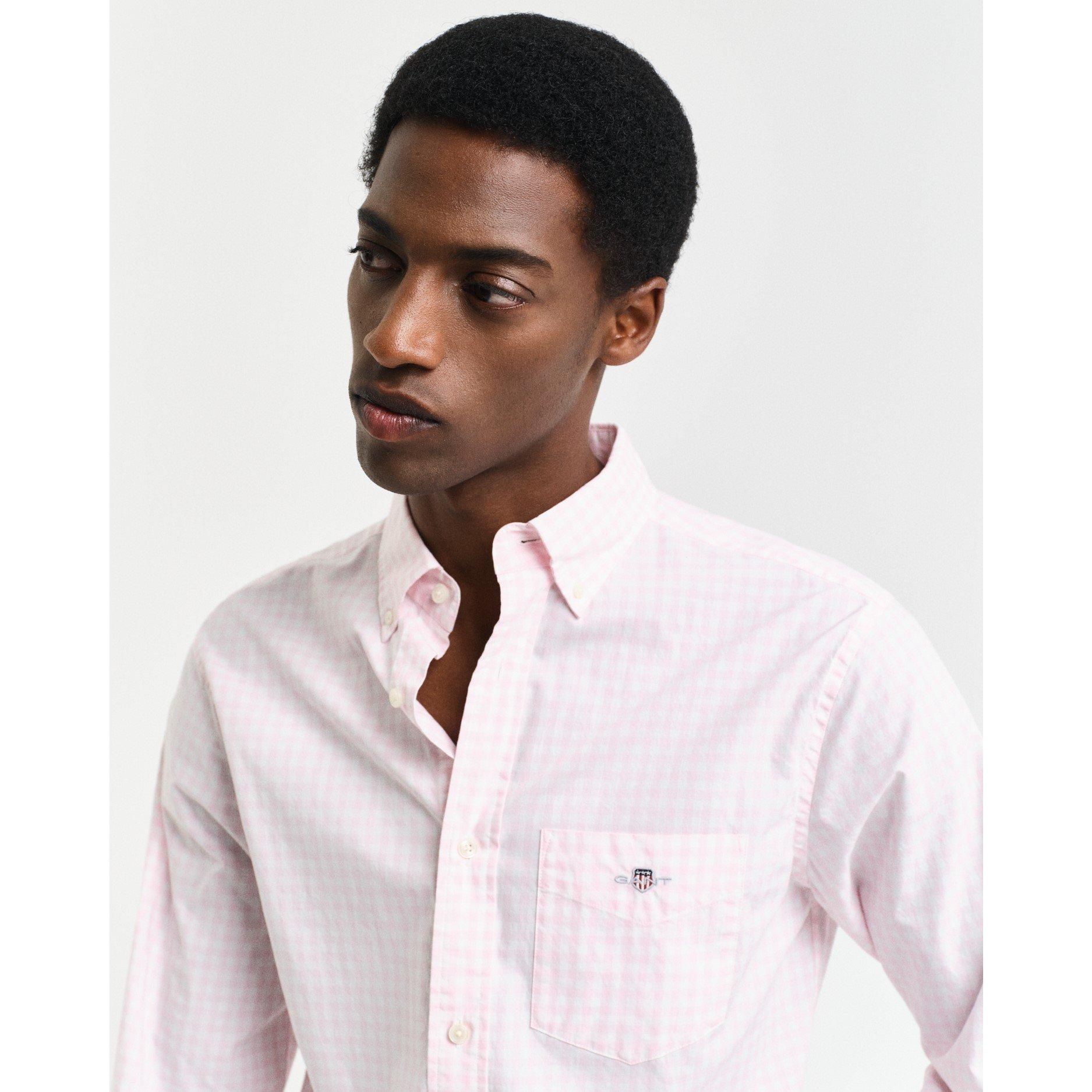 Light Pink - Gant - Regular Fit Gingham Poplin Shirt - 5
