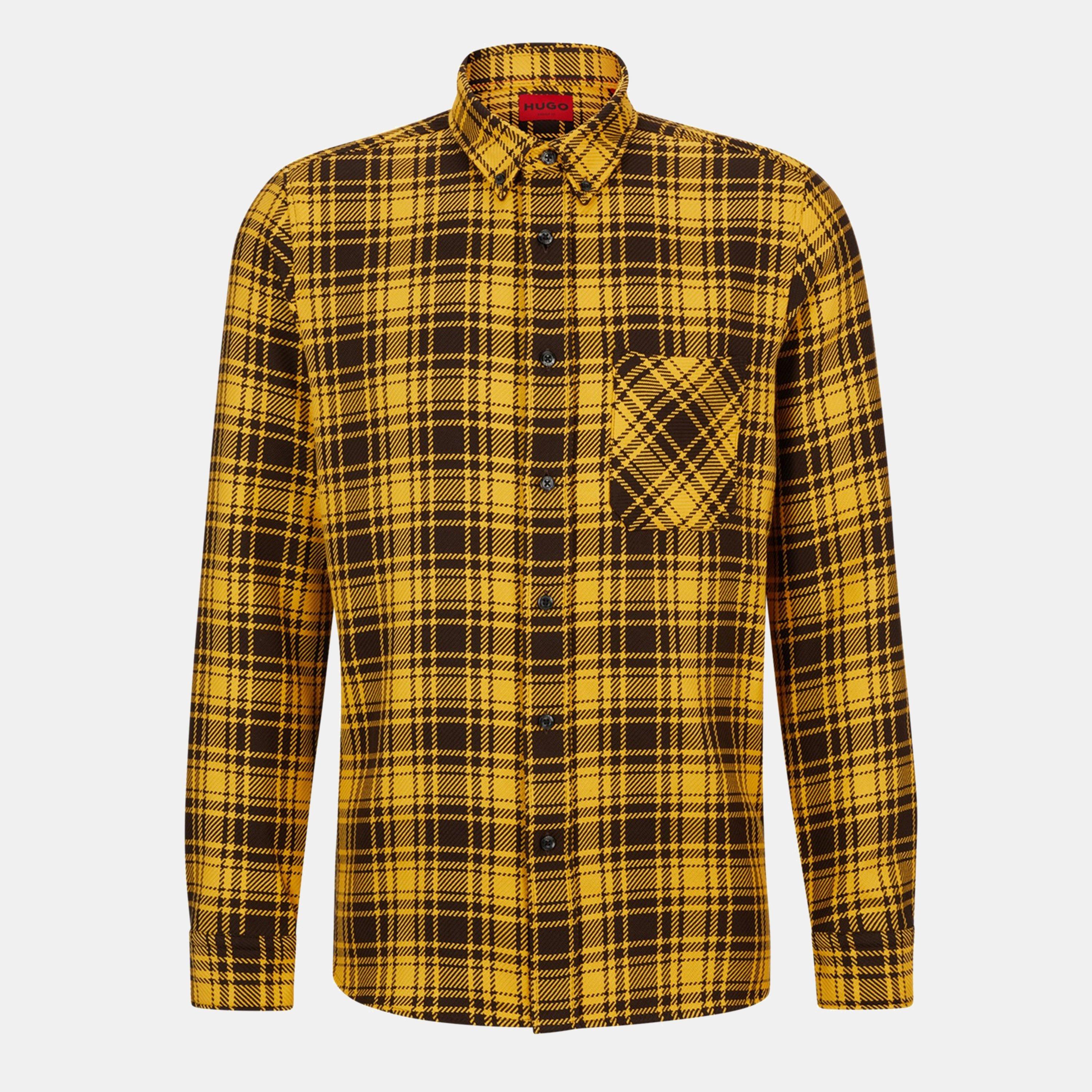 Hugo Men's Ermann Long Sleeve Patterned Shirt - Med Yellow 720 - XS