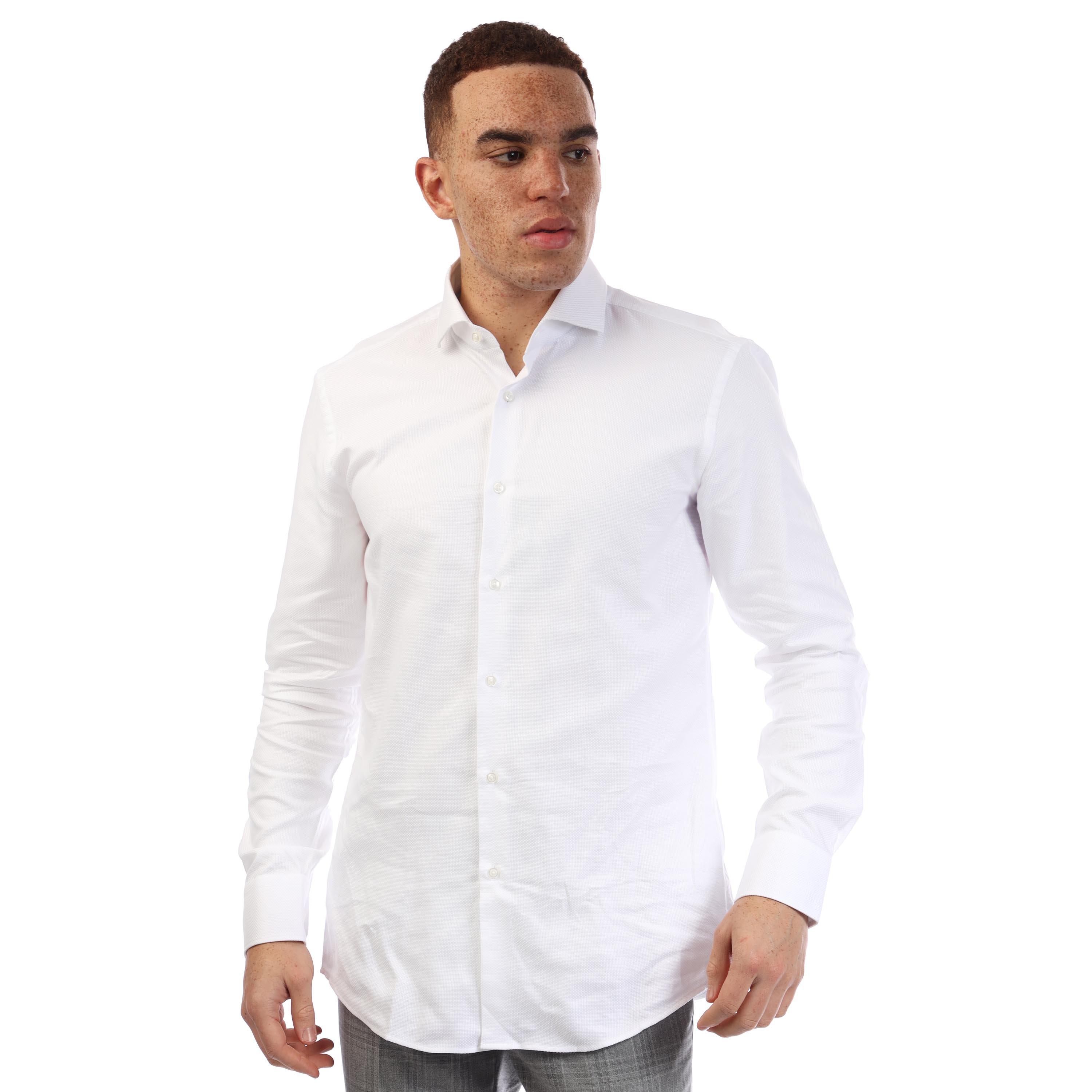 Boss Men's H Hank Spread Long Sleeve Oxford Shirt - White - 15.5 inch