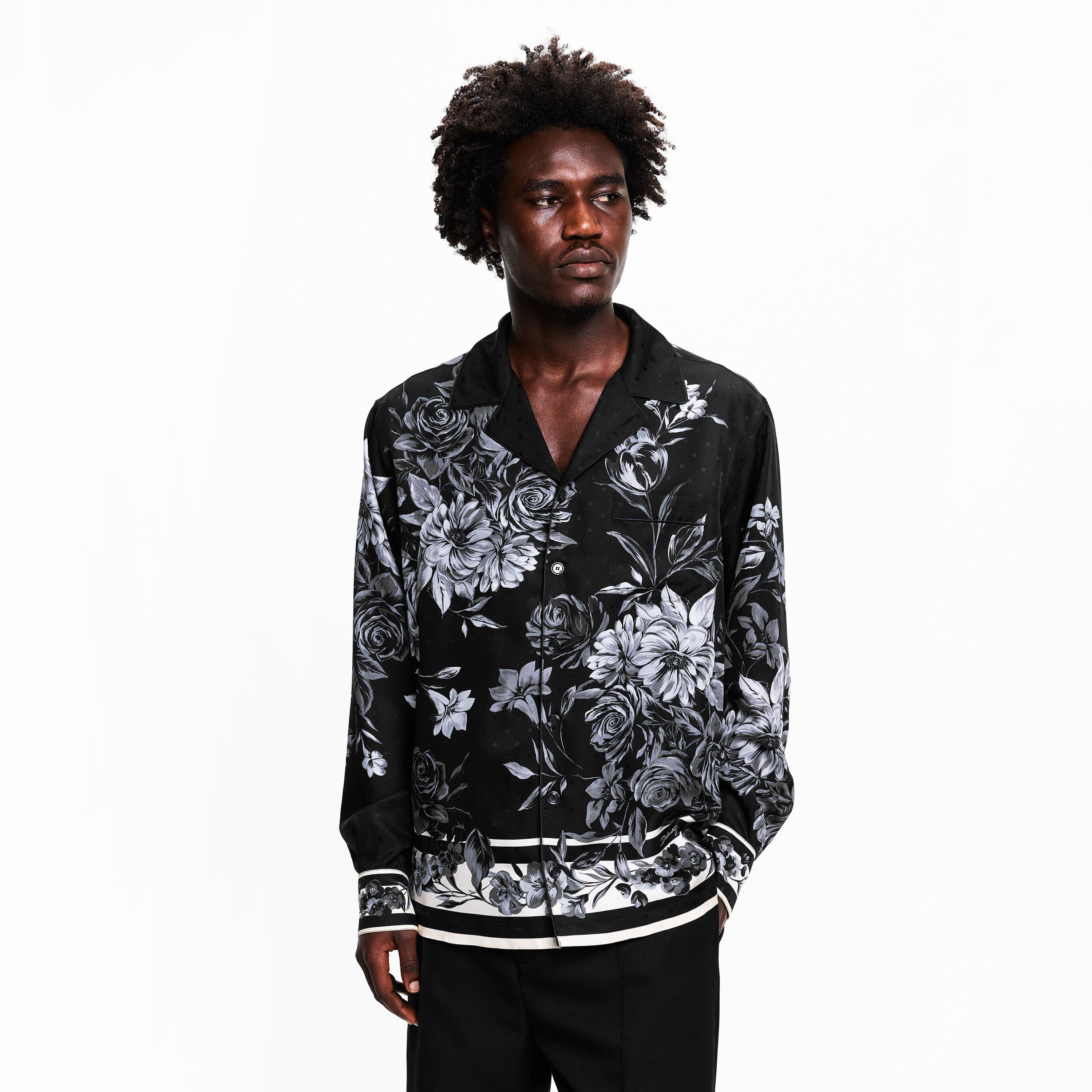 Black - Dolce and Gabbana - Men's Bouquet Long Sleeve Patterned Shirt - 3
