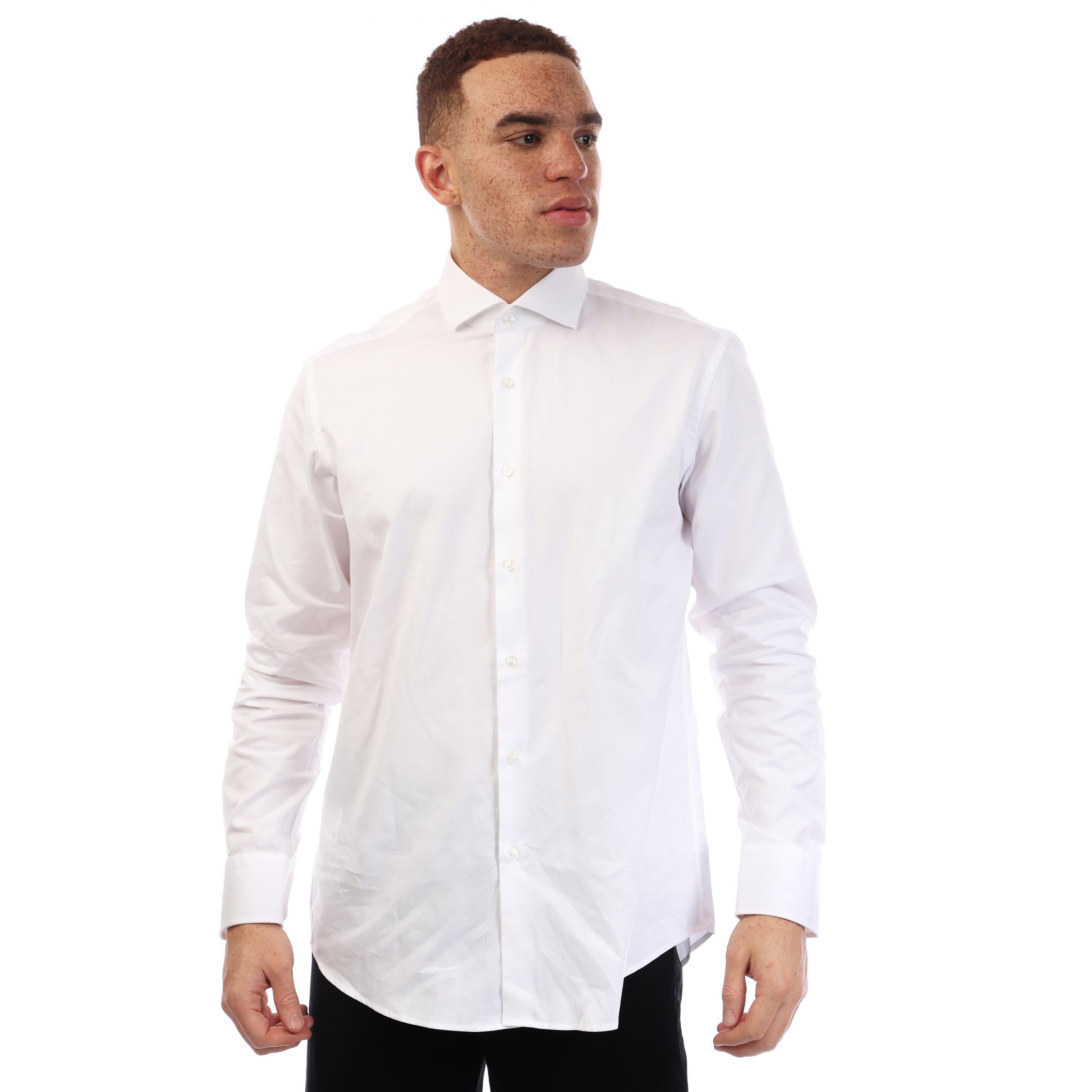 Boss Men's Joe Spread Long Sleeve Oxford Shirt - White - 17 inch