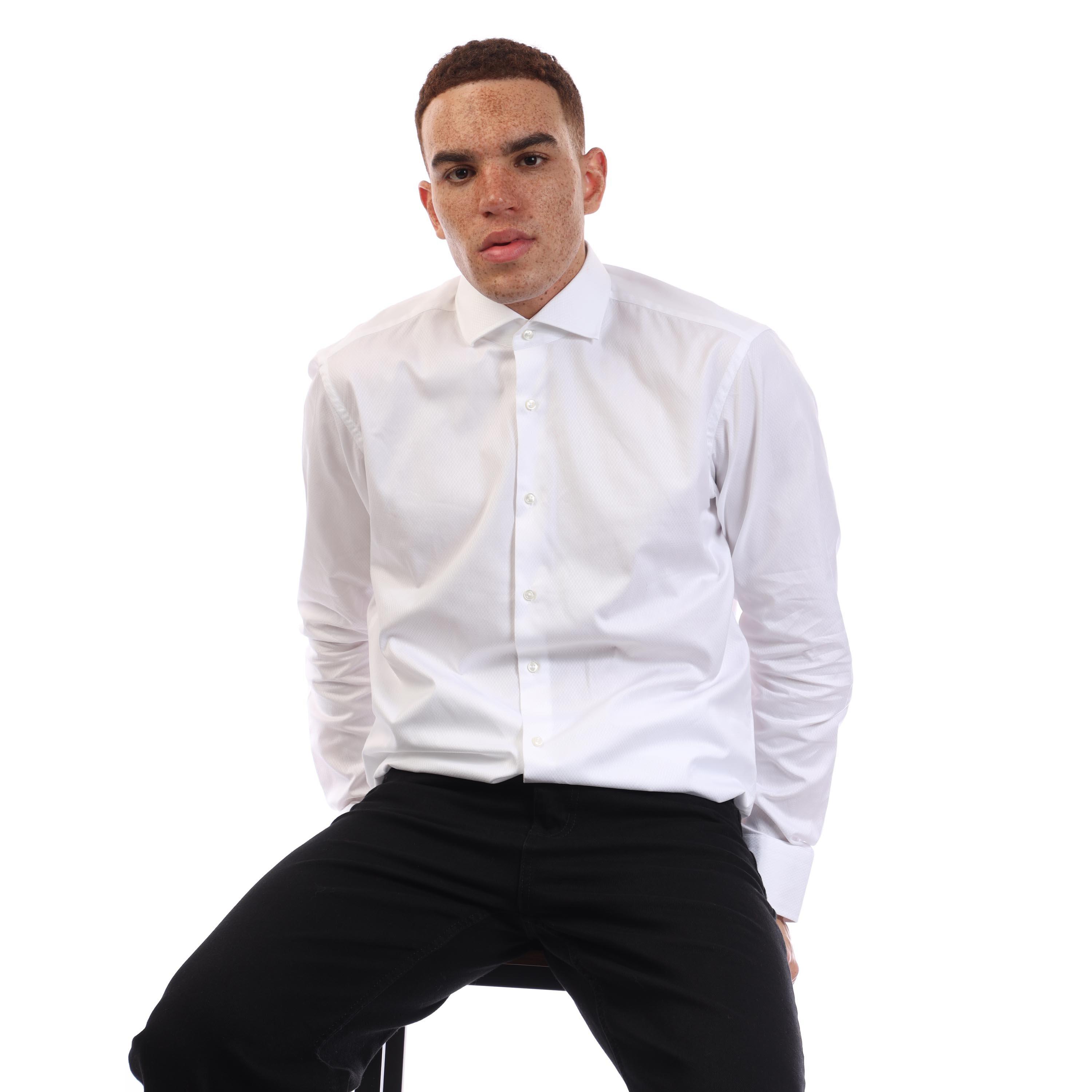 White - Boss - Joe Spread Long Sleeve Oxford Shirt - 4
