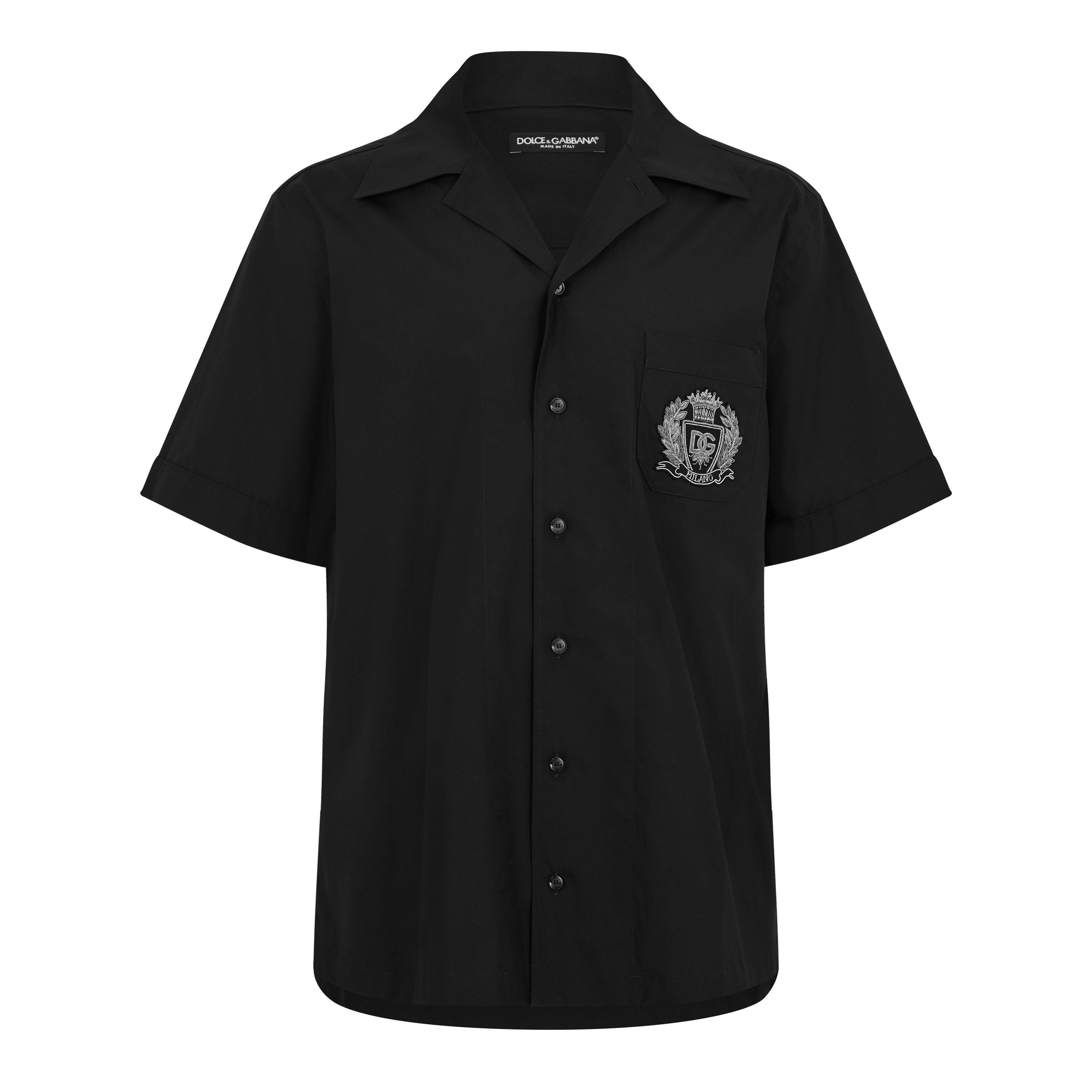 Dolce and Gabbana Men's Crest Short Sleeve Plain Shirt - Black - M