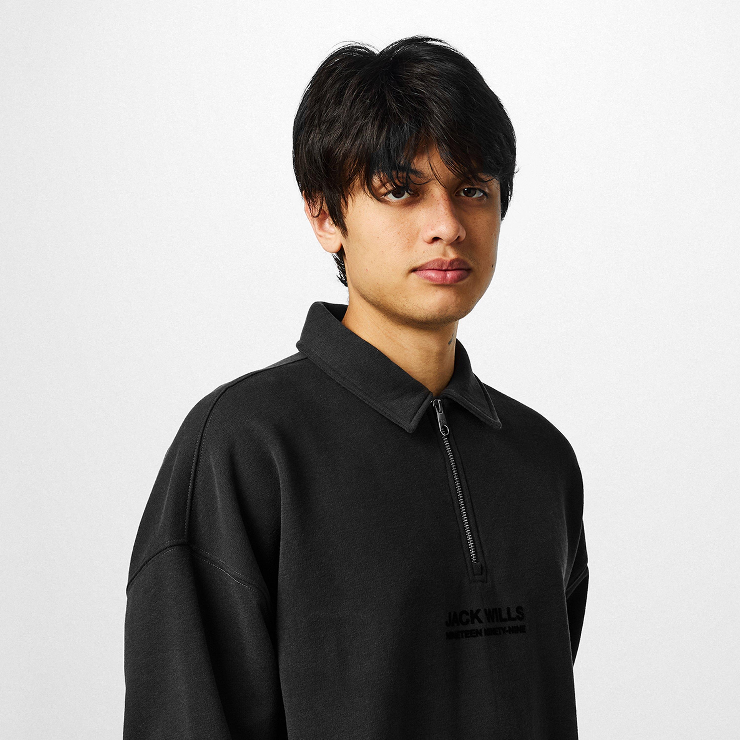 Washed Black - Jack Wills - Slouch Quarter Zip Top - 3