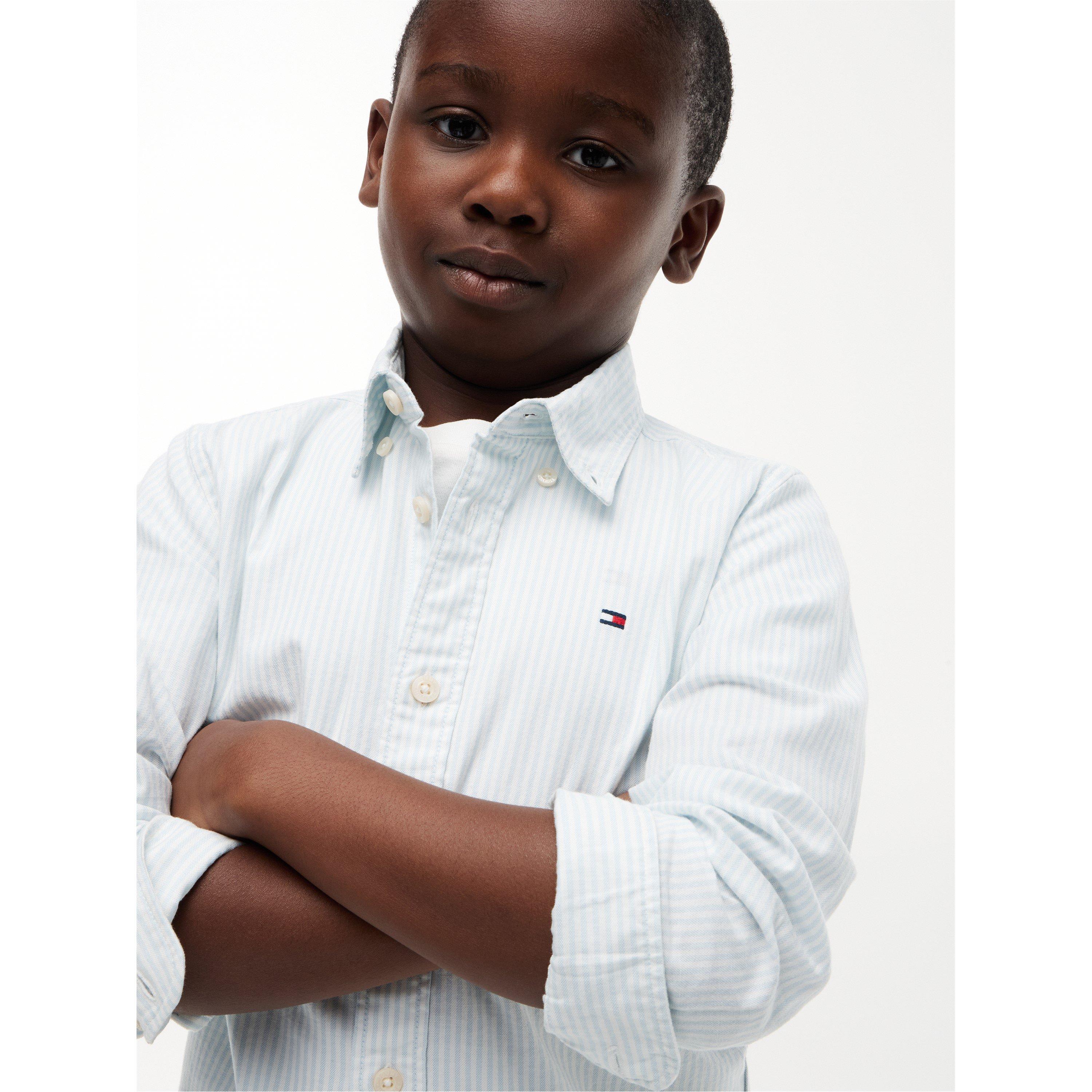 Blue Stripe C1O - Tommy Hilfiger - Kids' Long Sleeve Oxford Shirt - 4