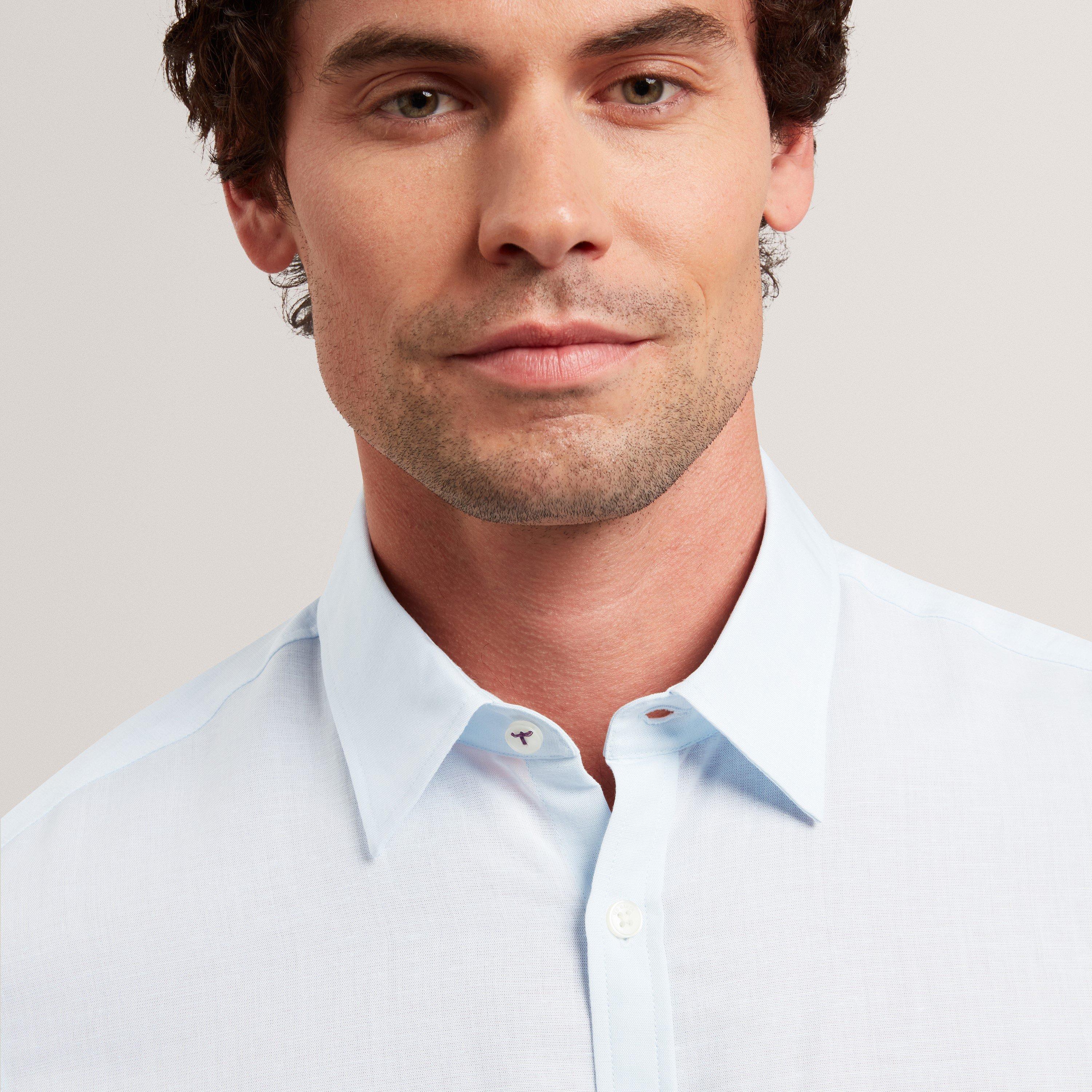 Lt-Blue - Ted Baker - Ted Baker SS Regular Fit Linen Shirt - 4