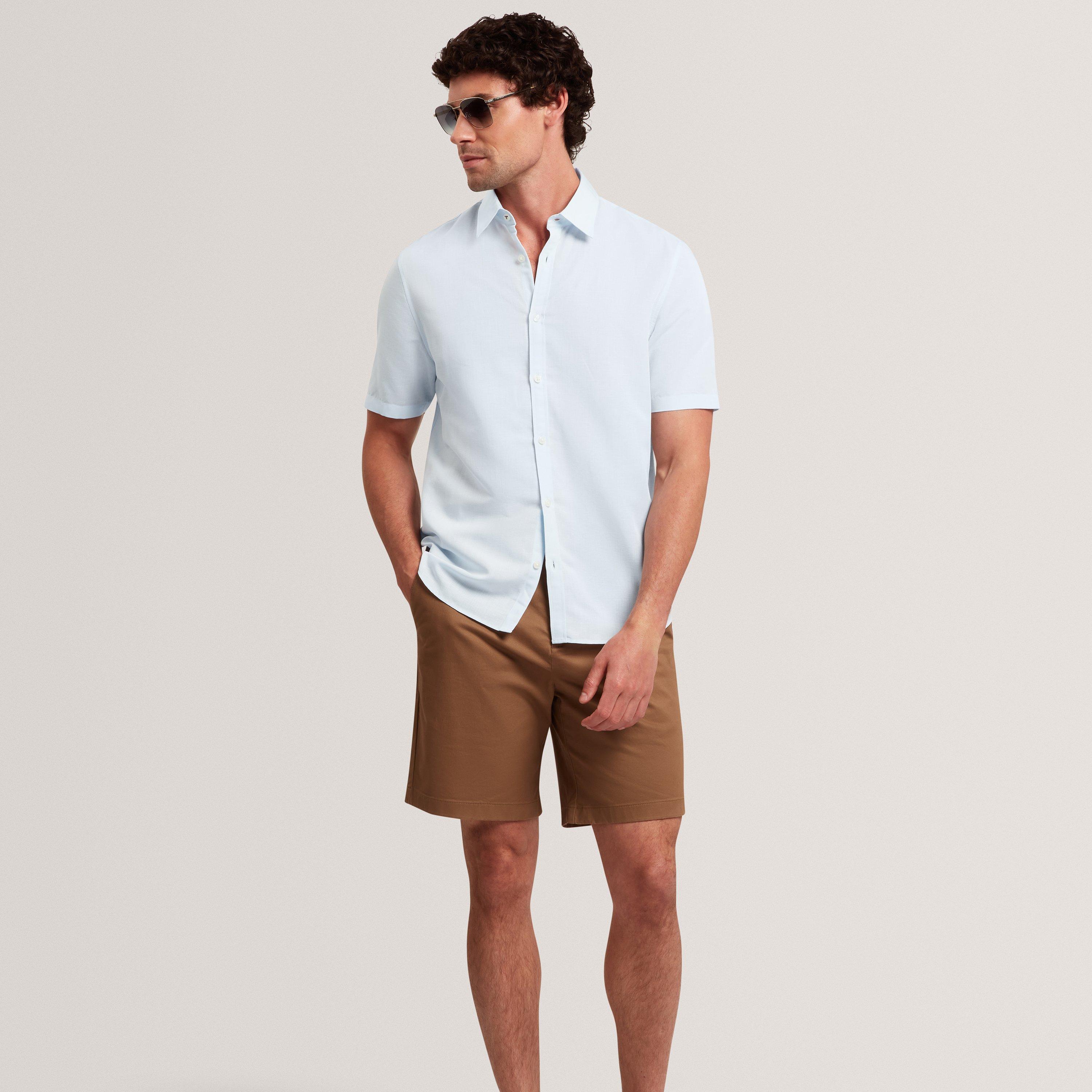 Lt-Blue - Ted Baker - Ted Baker SS Regular Fit Linen Shirt - 5