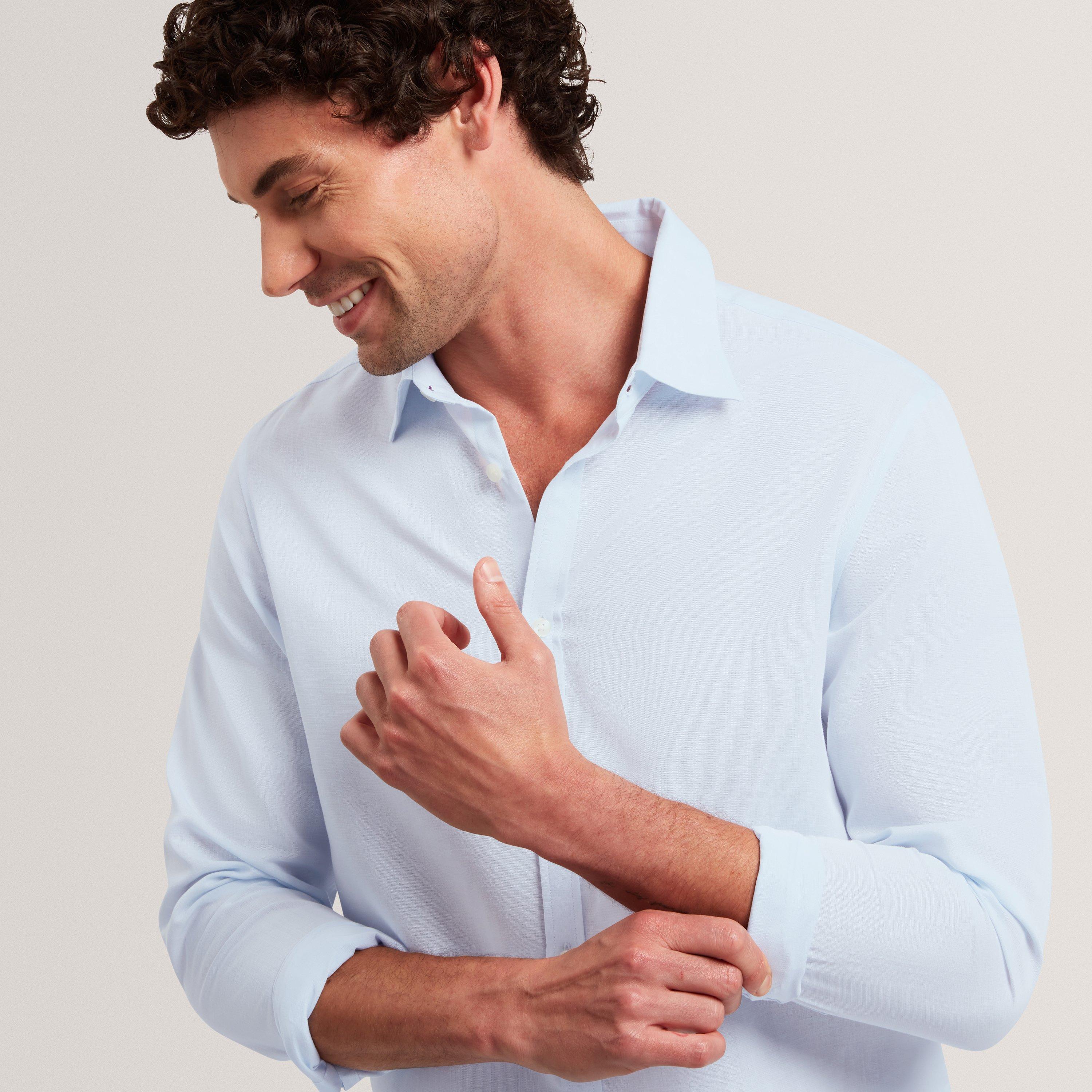Lt-Blue - Ted Baker - Ted Baker LS Regular Fit Linen Shirt - 4