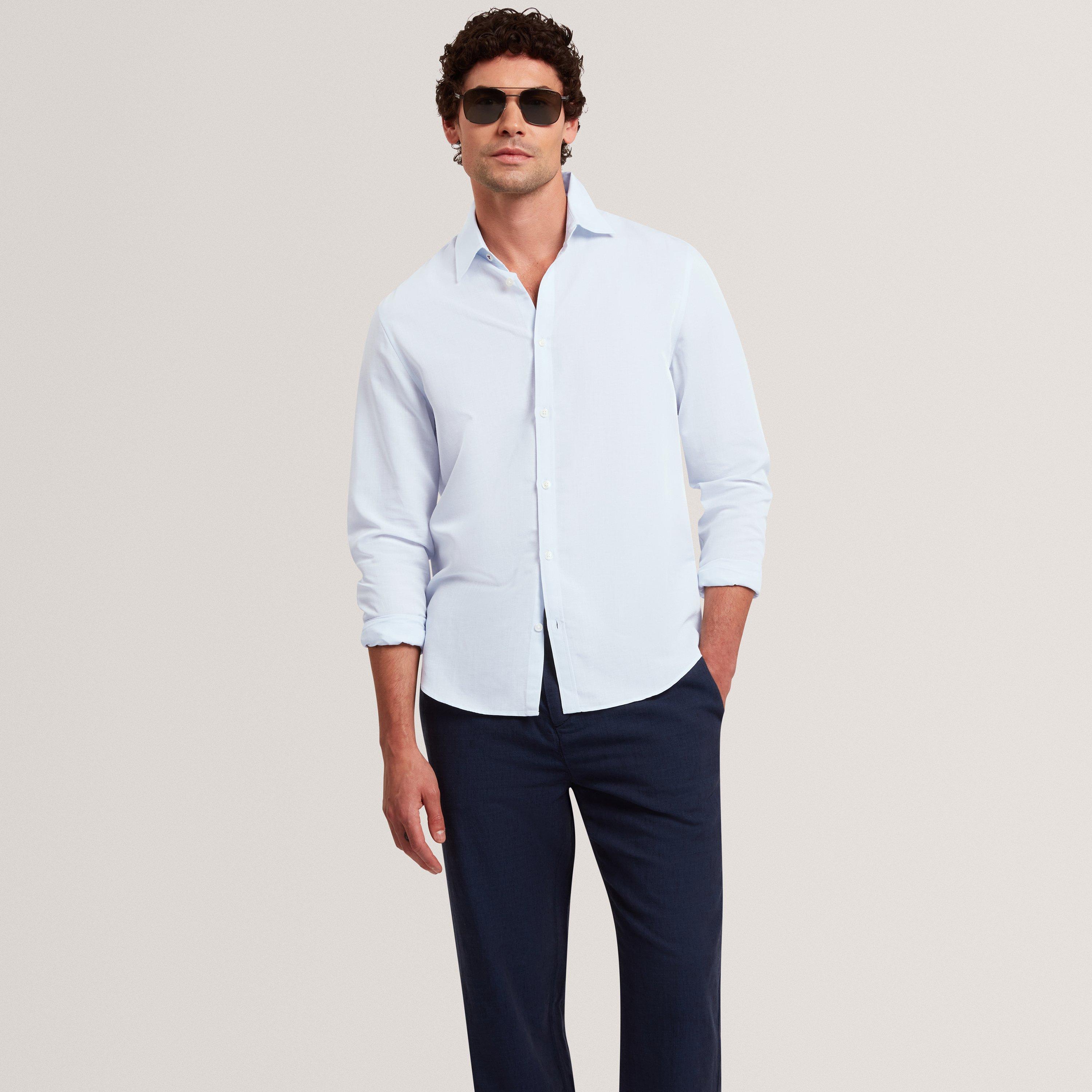 Lt-Blue - Ted Baker - Ted Baker LS Regular Fit Linen Shirt - 5