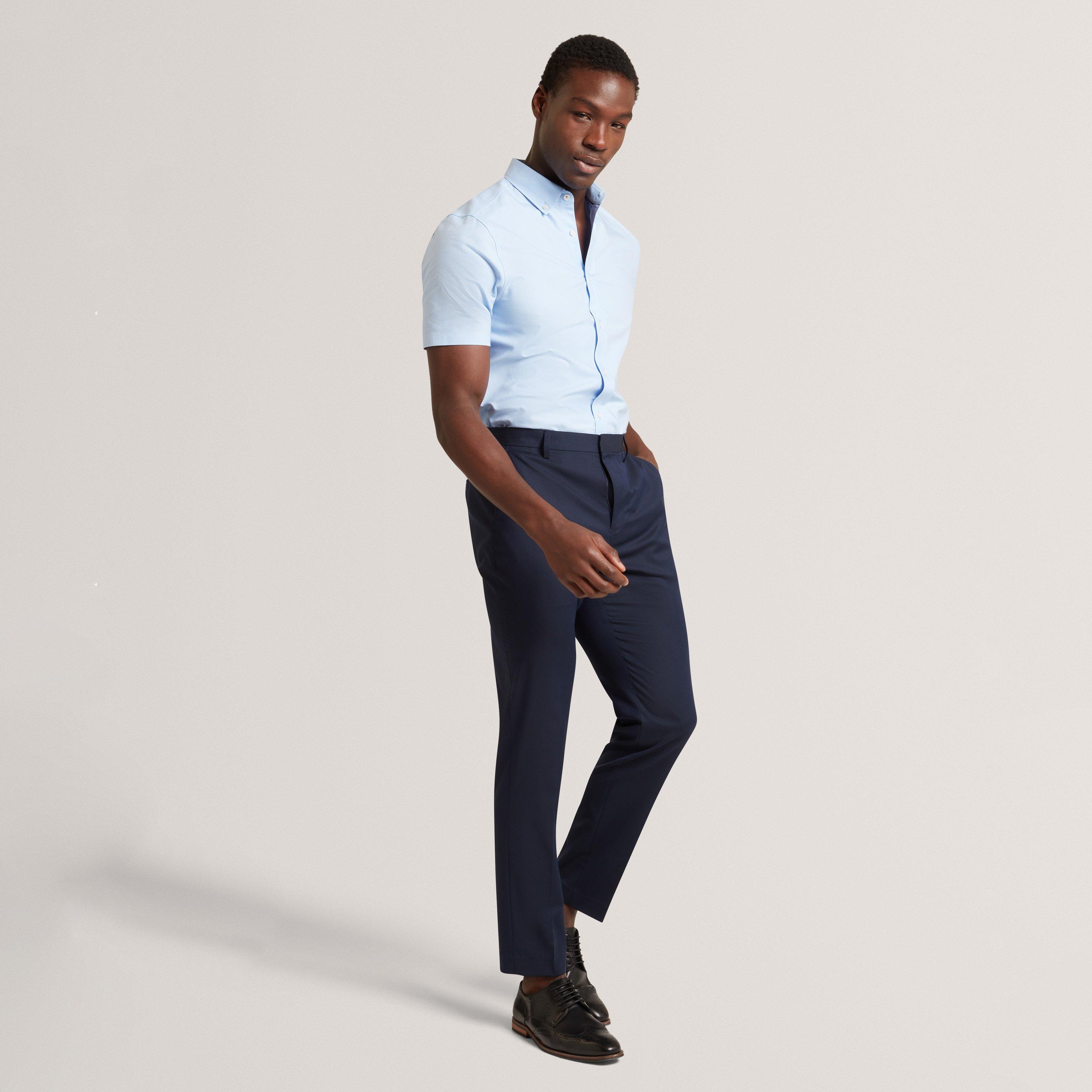 Lt-Blue - Ted Baker - Ted Baker SS Reg Fit Oxford Shirt - 6
