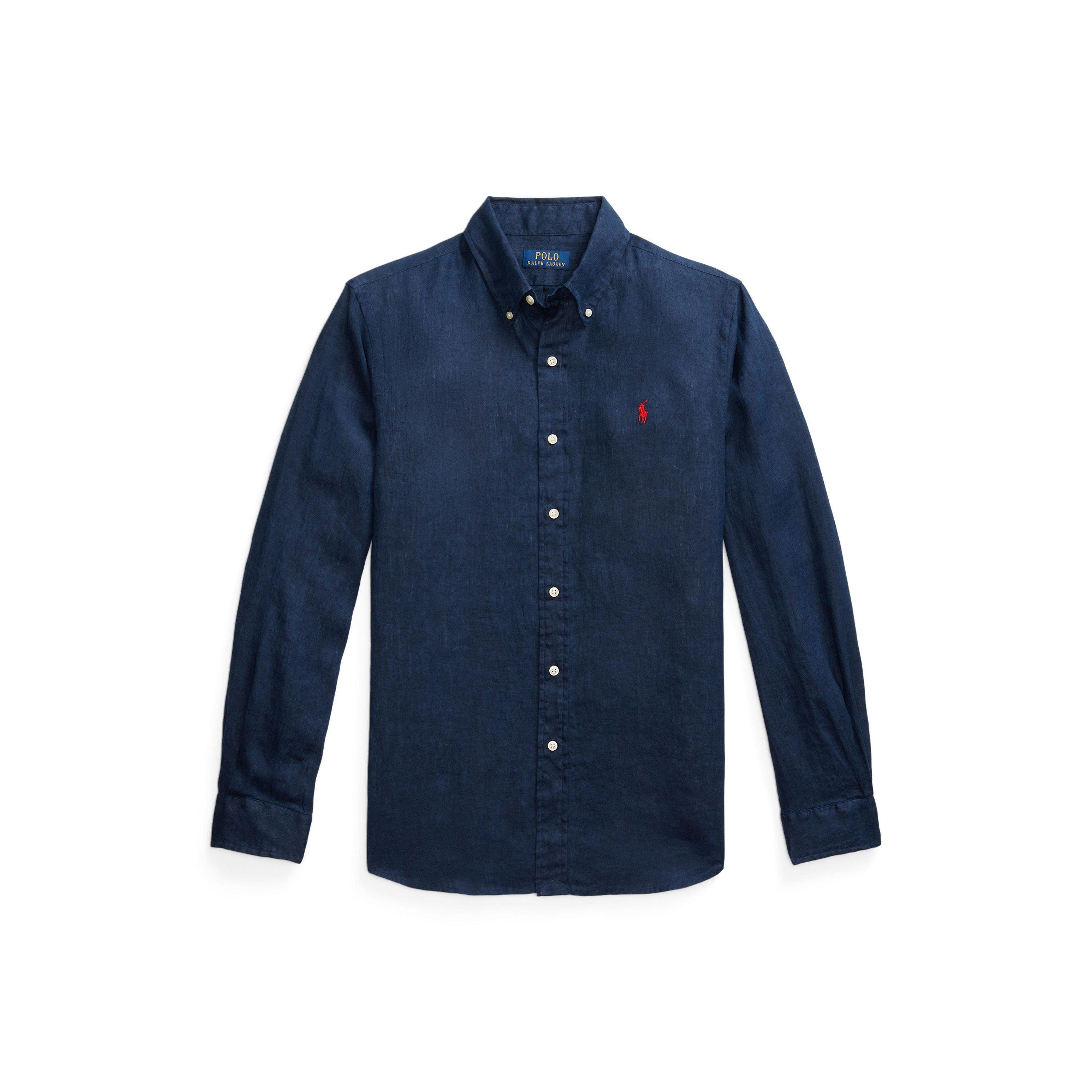 Polo Ralph Lauren Men's Newport Navy Linen Long Sleeve Shirt - L