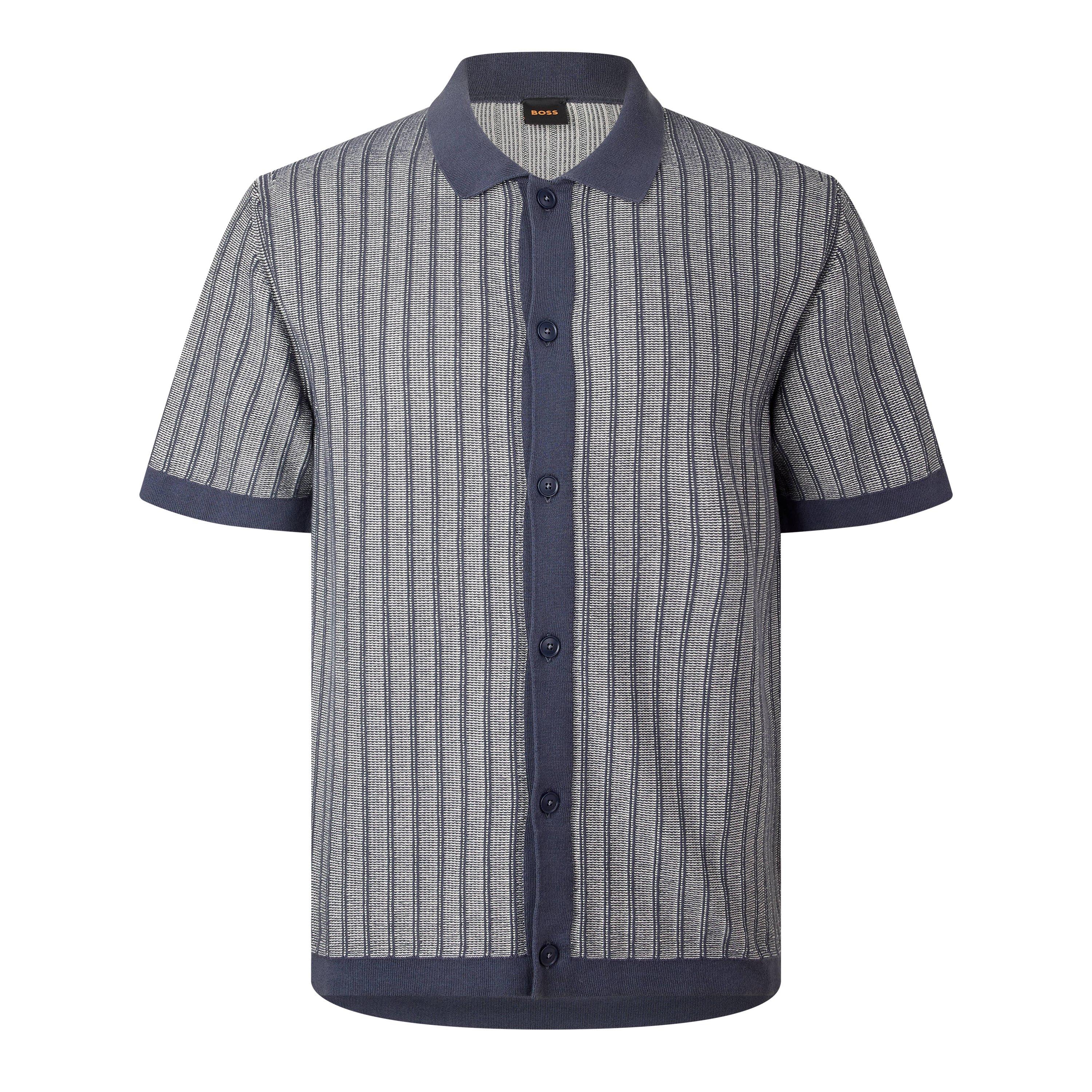 Blu scuro 406 - Boss - Men's Patterned Short Sleeve Shirt - 1