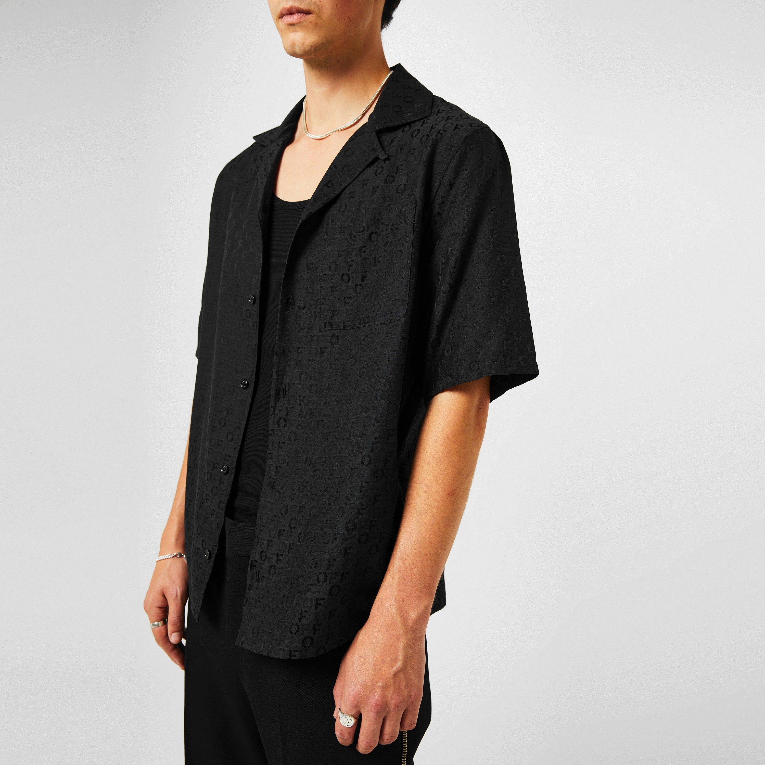 Black - Off White - Men's Jacq Short-Sleeve Silk Shirt - 3