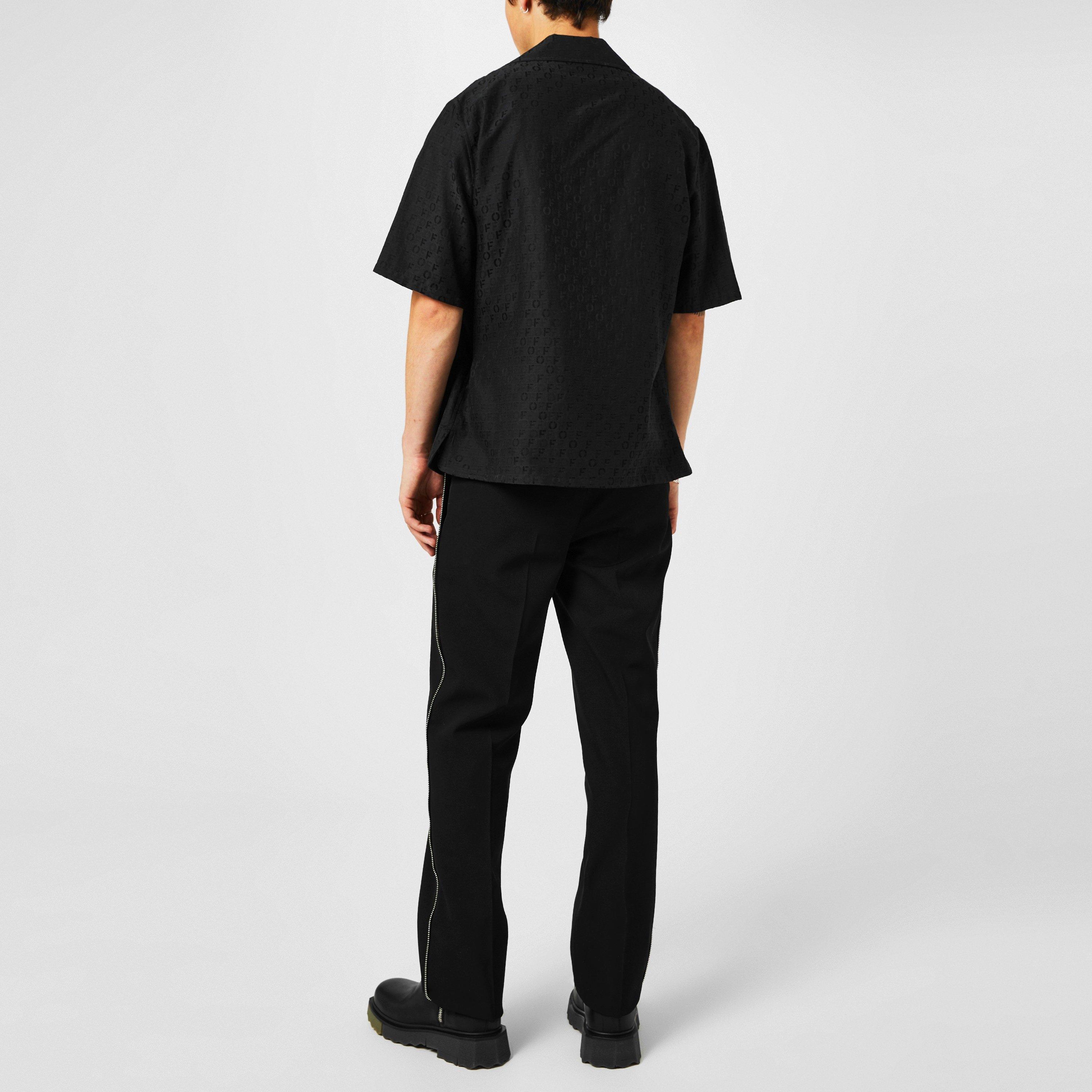 Black - Off White - Men's Jacq Short-Sleeve Silk Shirt - 4