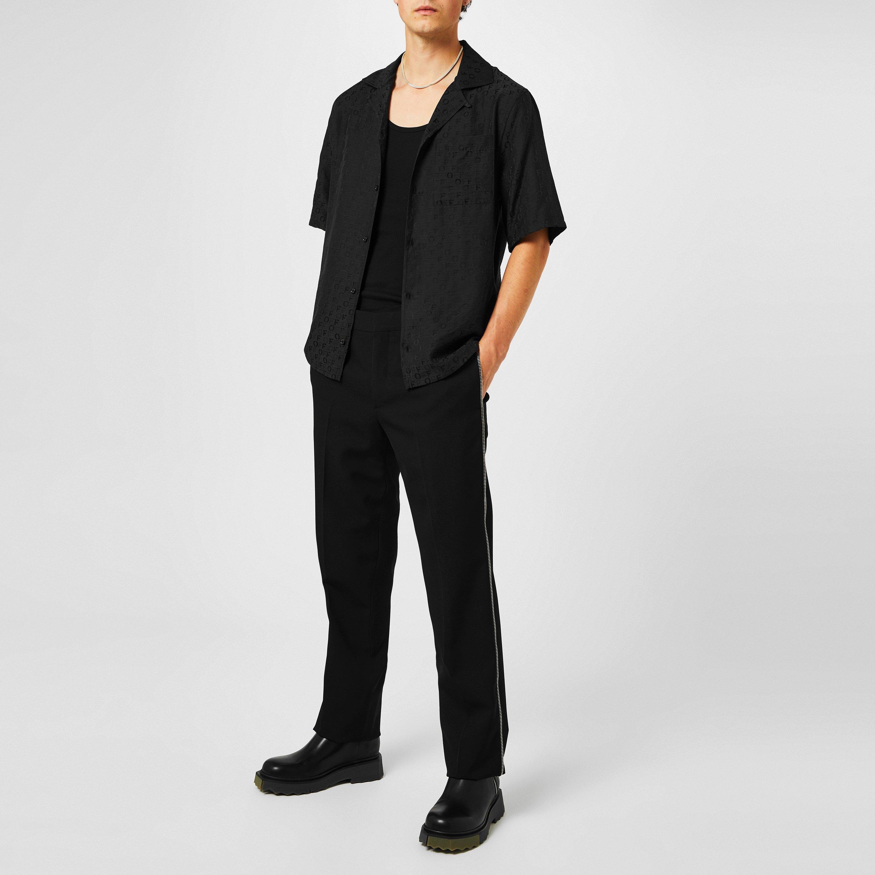 Black - Off White - Men's Jacq Short-Sleeve Silk Shirt - 5