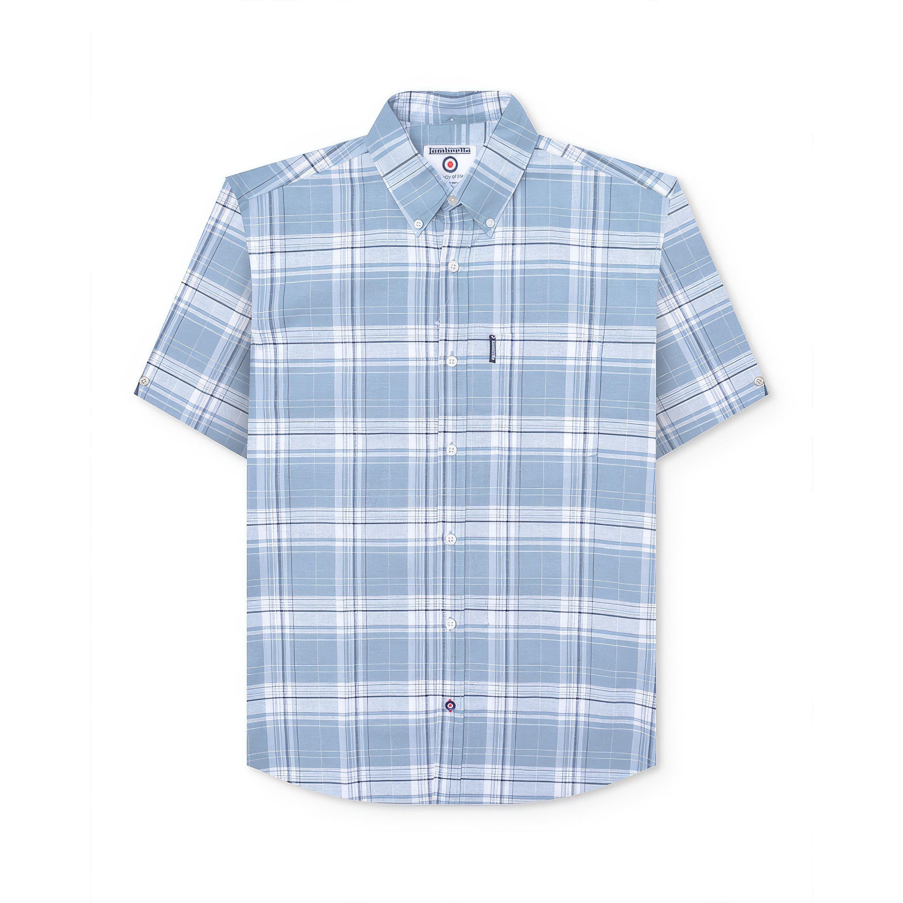Blågrå - Lambretta - Men's Multi Check Short-Sleeve Shirt - 1