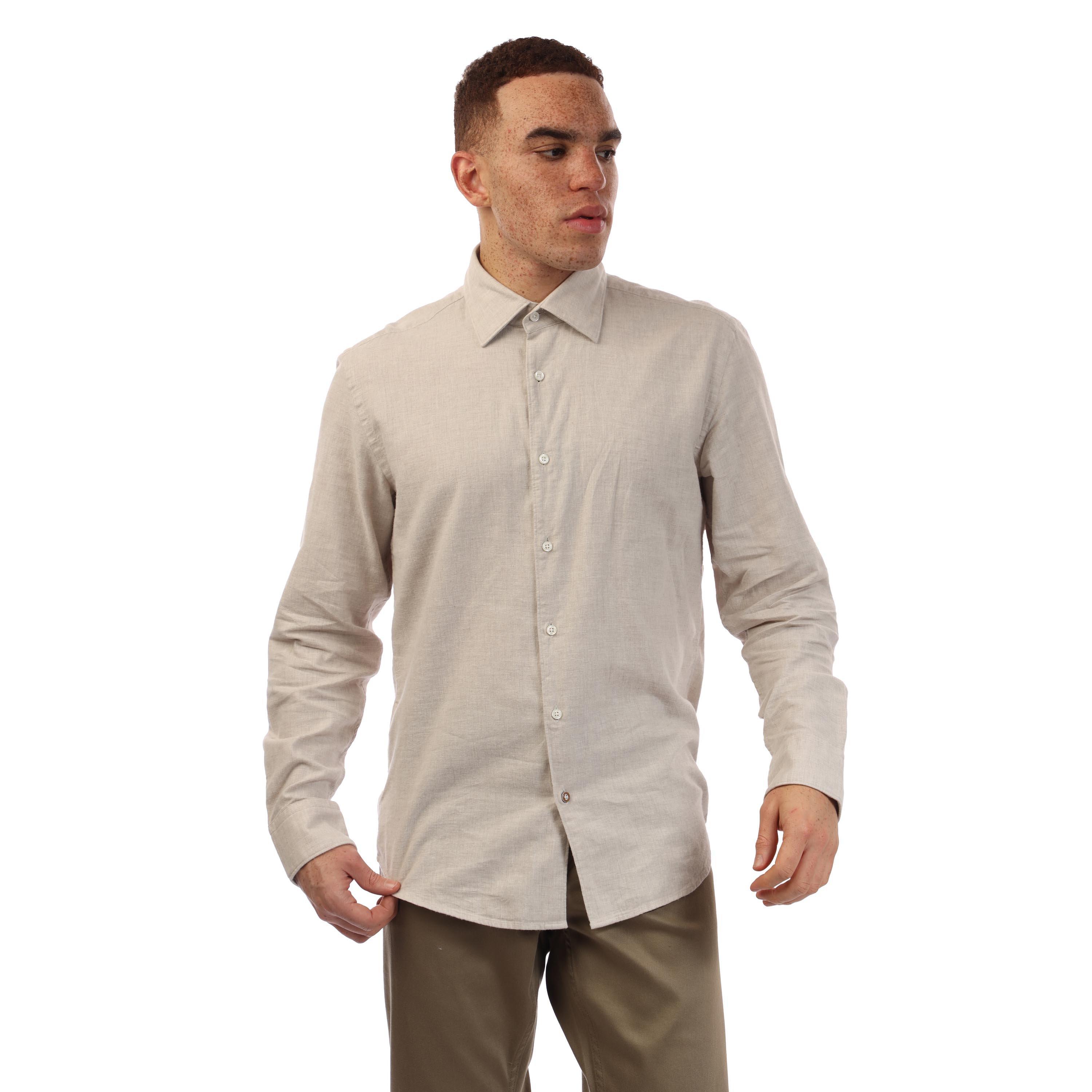 Boss Men's C Hal Kent Long Sleeve Oxford Shirt - Beige - Size 16 inch