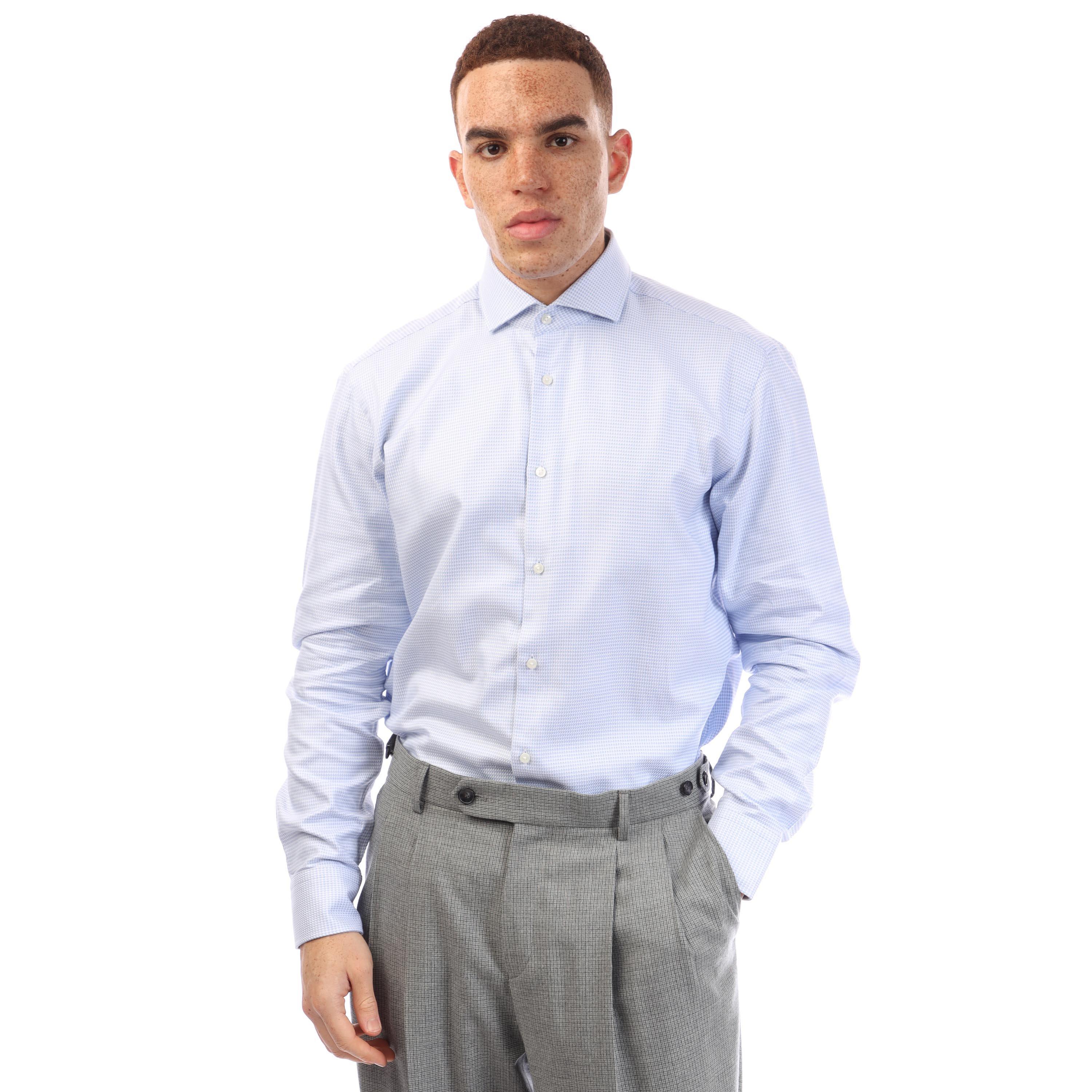 Boss Men's H Joe Spread Long Sleeve Oxford Shirt - Blue - 15.7 inch