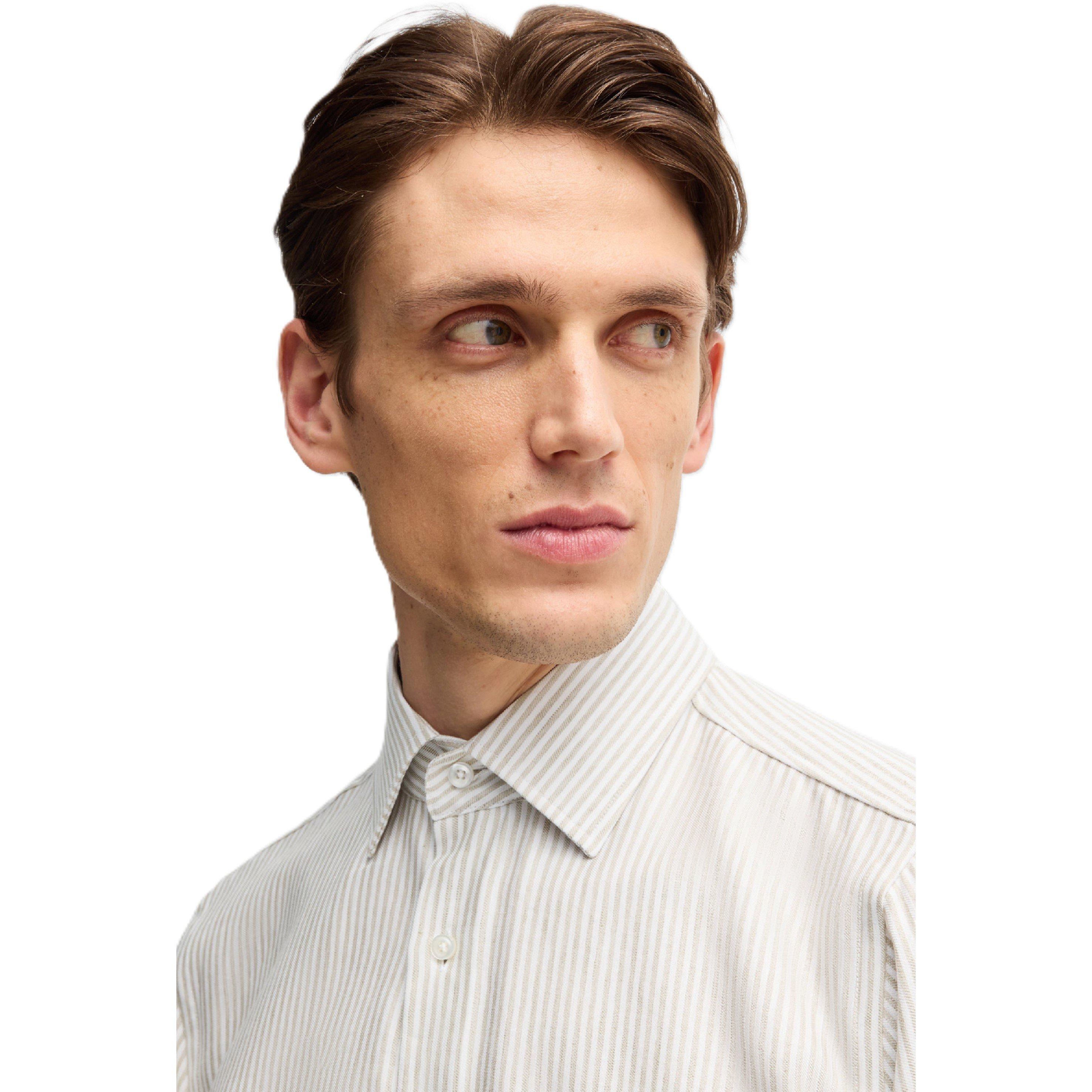 Beige - Boss - Men's H Hank Kent Long Sleeve Oxford Shirt - 4