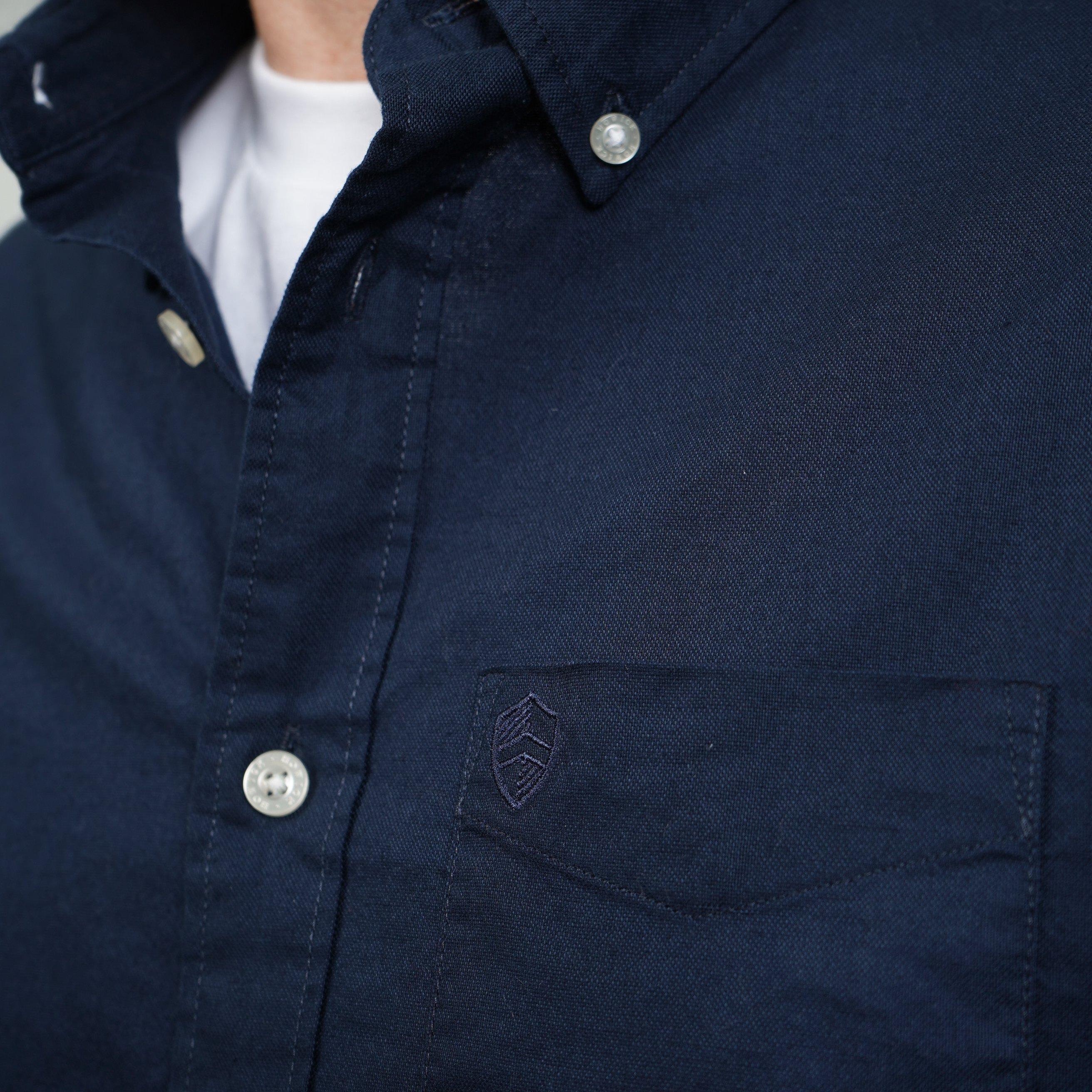 Navy - Howick - Classic Oxford Long Sleeve Shirt - 4