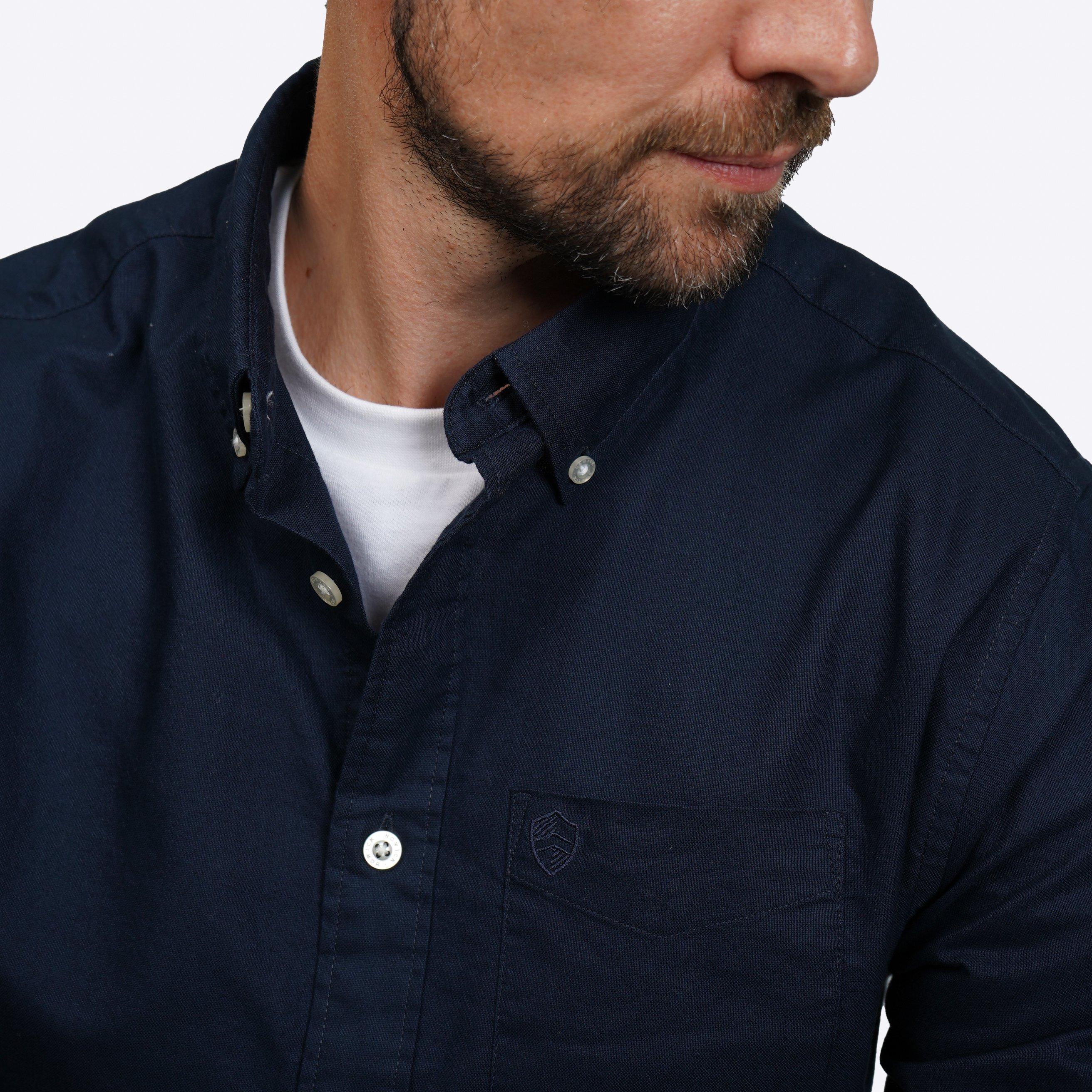 Navy - Howick - Classic Oxford Long Sleeve Shirt - 5