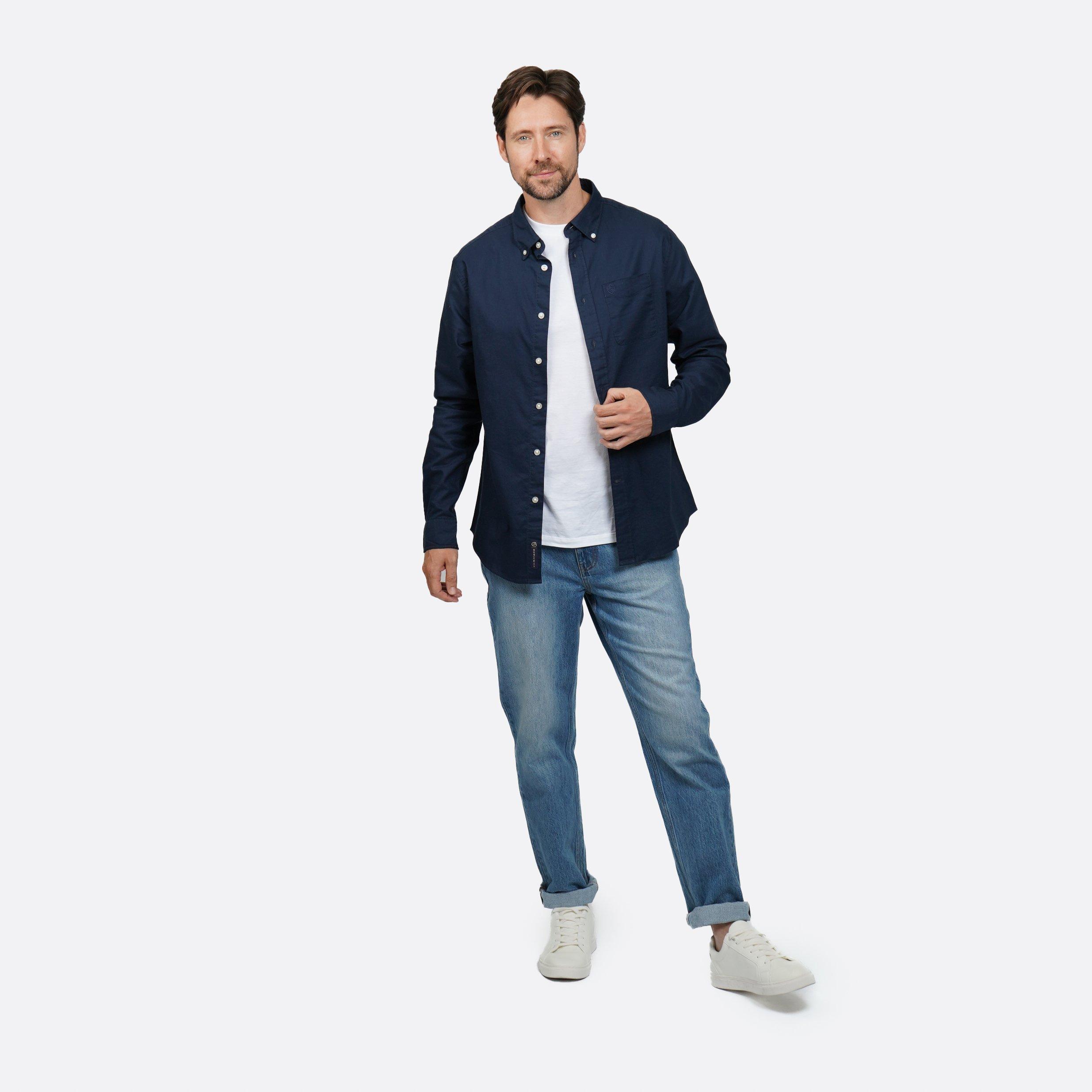 Navy - Howick - Classic Oxford Long Sleeve Shirt - 6