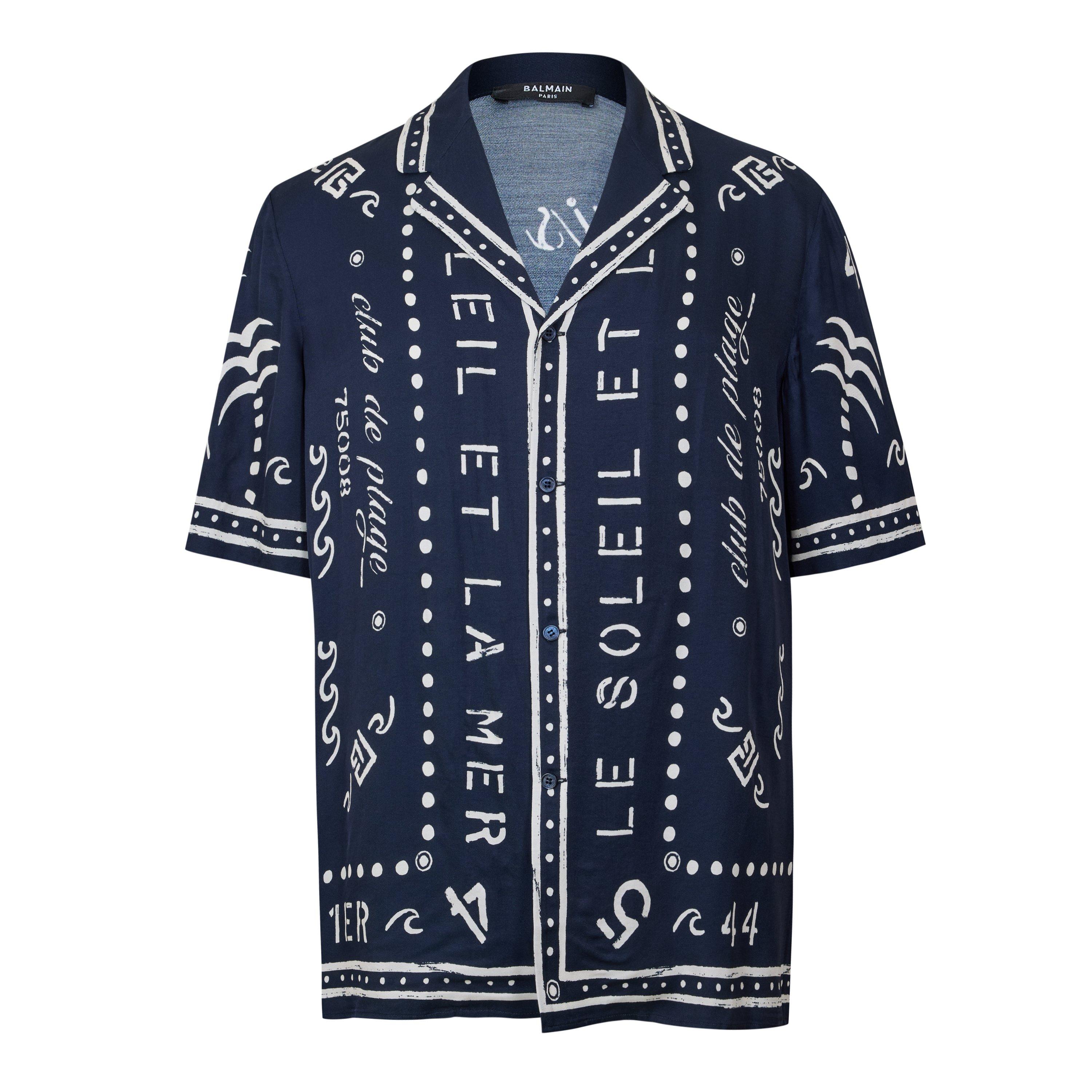 Balmain Men's Patterned Short Sleeve Shirt - Navy - S